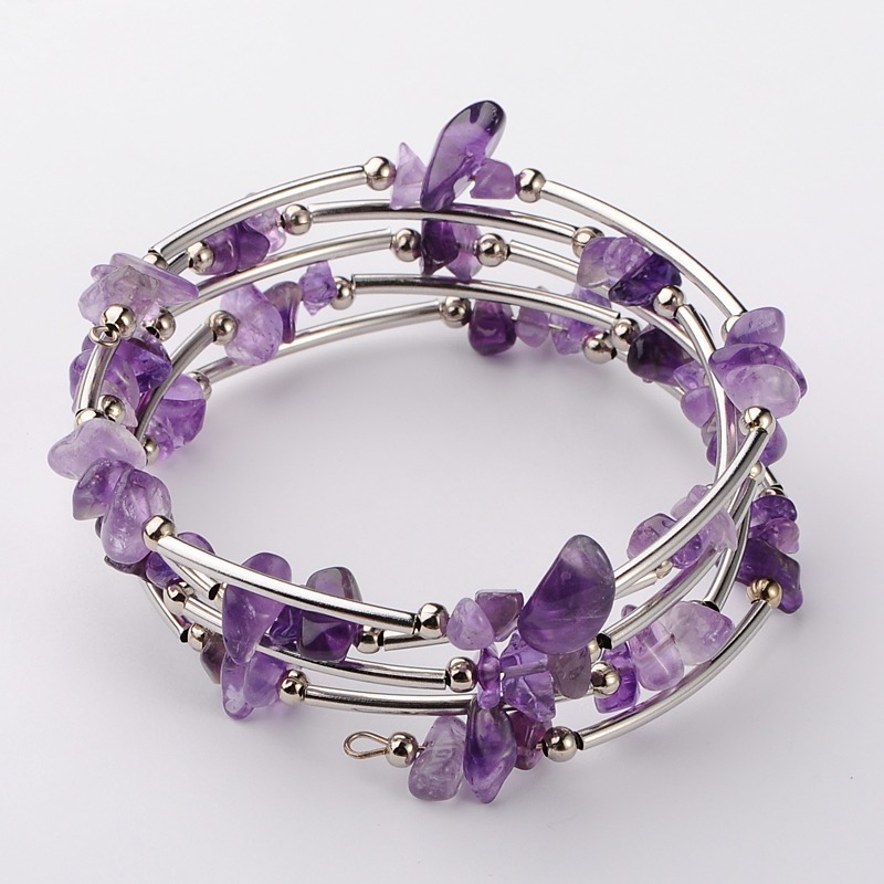 European and American Natural Crystal Stone Bracelet Internet Celebrity Female Blue Gold Red Dongling Amethyst Winding Bracelet Aquamarine Bracelet