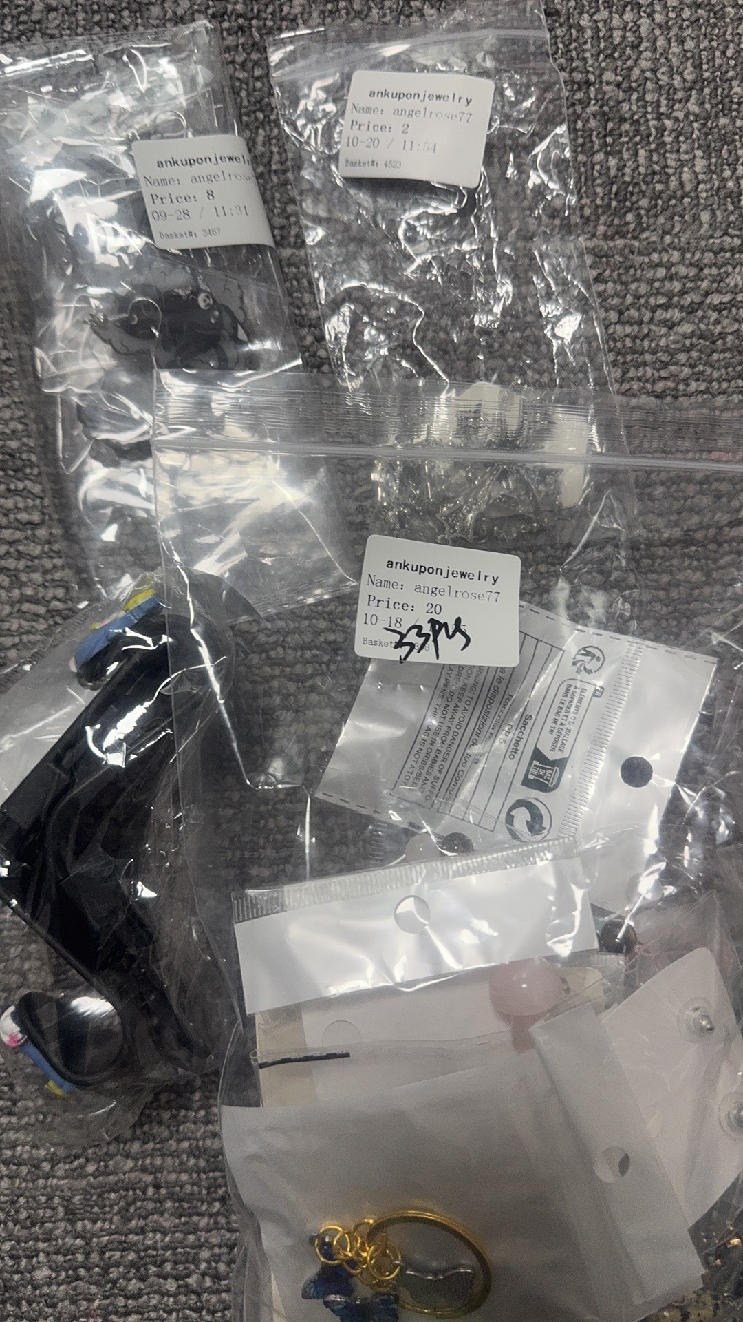 Angel rose    66$+65$=131$+73$+209$=413$+$307=$720+$189=$909+$103=$1012-$50deposit=$962+$149+$79=$1190+$32-$100paid=$1122