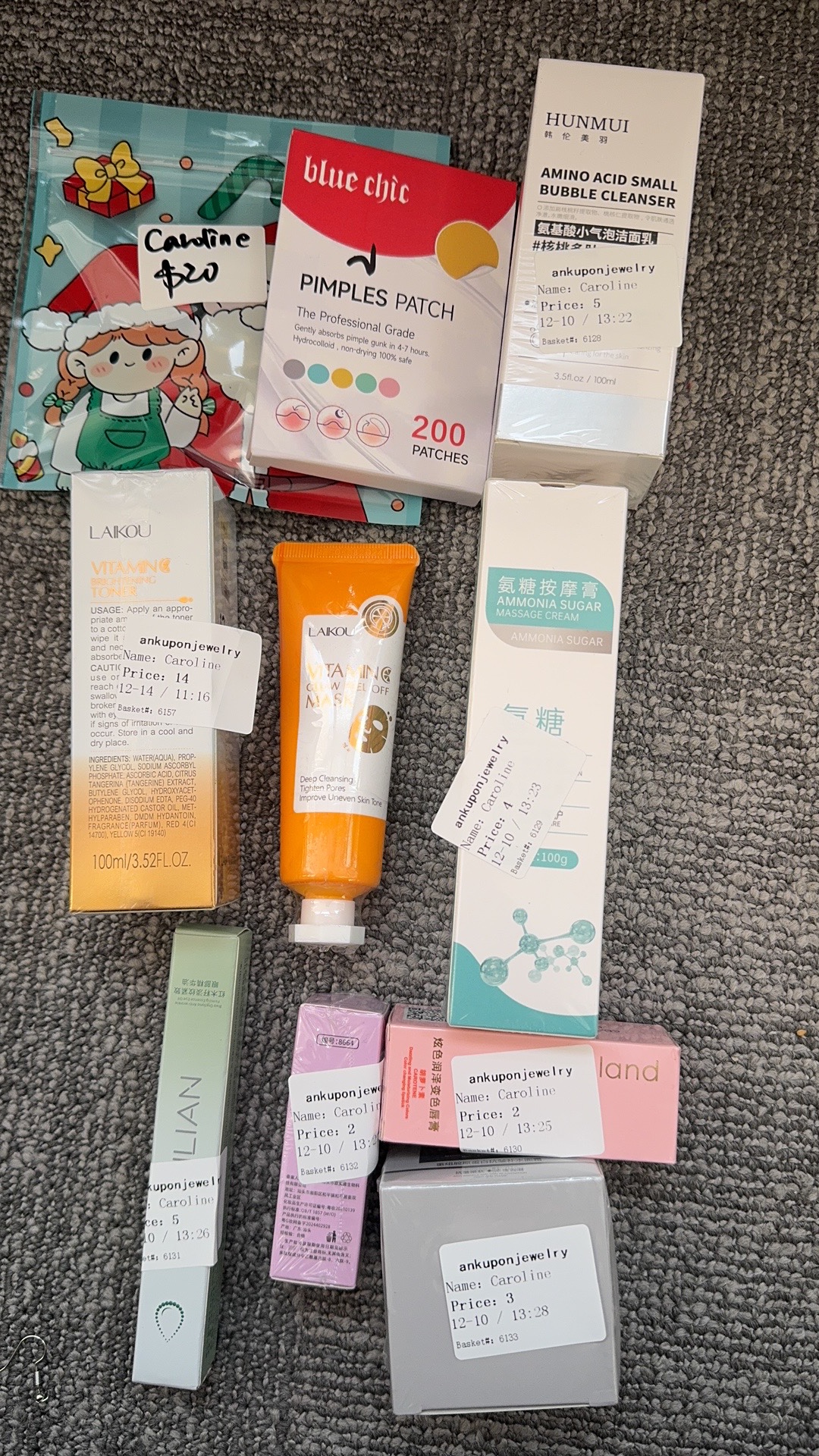 Caroline $192+$10tariff=$202-$50paid-$100paid=$52