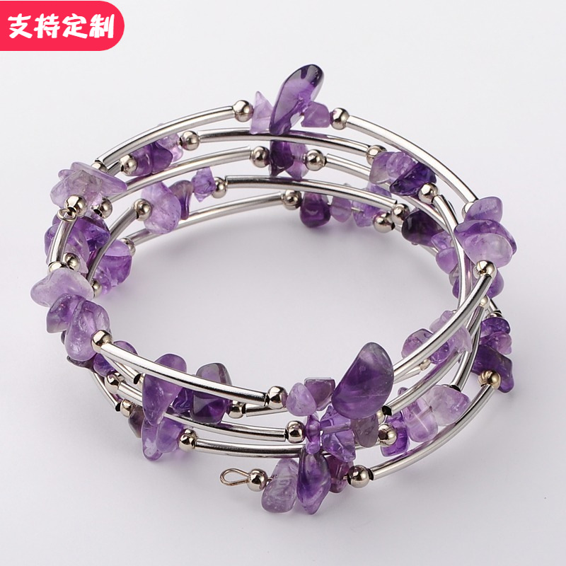 European and American Natural Crystal Stone Bracelet Internet Celebrity Female Blue Gold Red Dongling Amethyst Winding Bracelet Aquamarine Bracelet