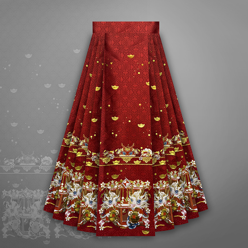 Cute Festive Hanfu Horse-Face Skirt Fabric Woven Gold Jacquard Clothing Fabric Cute Dragon Chinese Style Factory Direct Sales