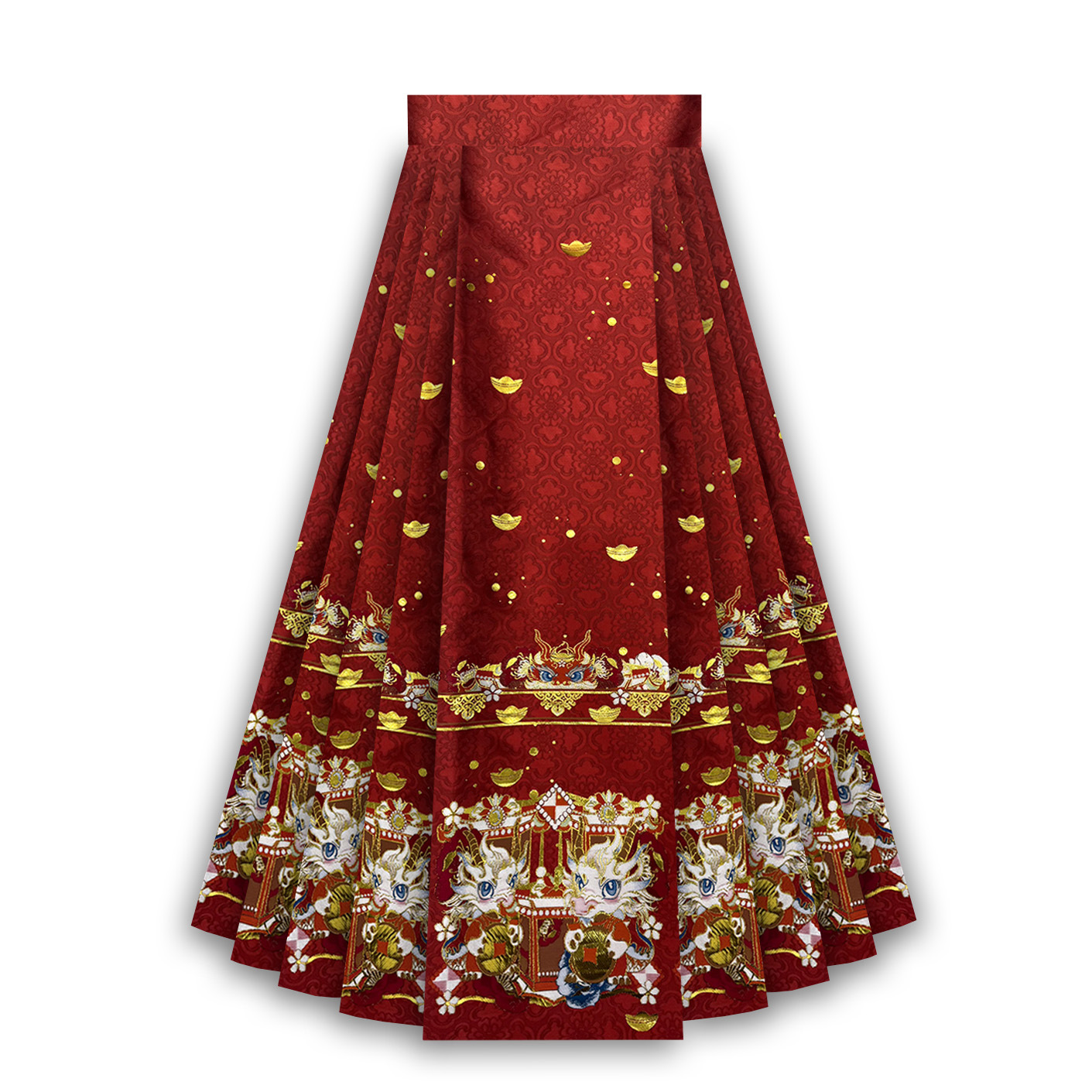 Cute Festive Hanfu Horse-Face Skirt Fabric Woven Gold Jacquard Clothing Fabric Cute Dragon Chinese Style Factory Direct Sales