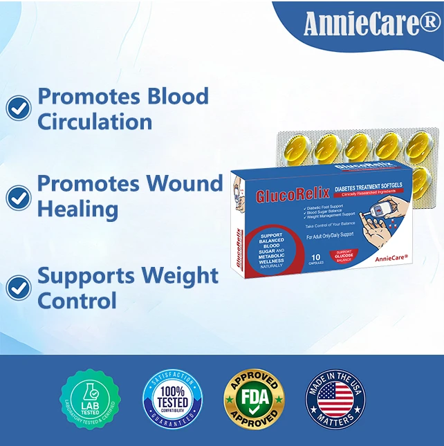 AnnieCare® GlucoRelix Diabetes Treatment Softgels ✅ Diabetic Foot Relief - Glucose Metabolism Support - Weight Control Support