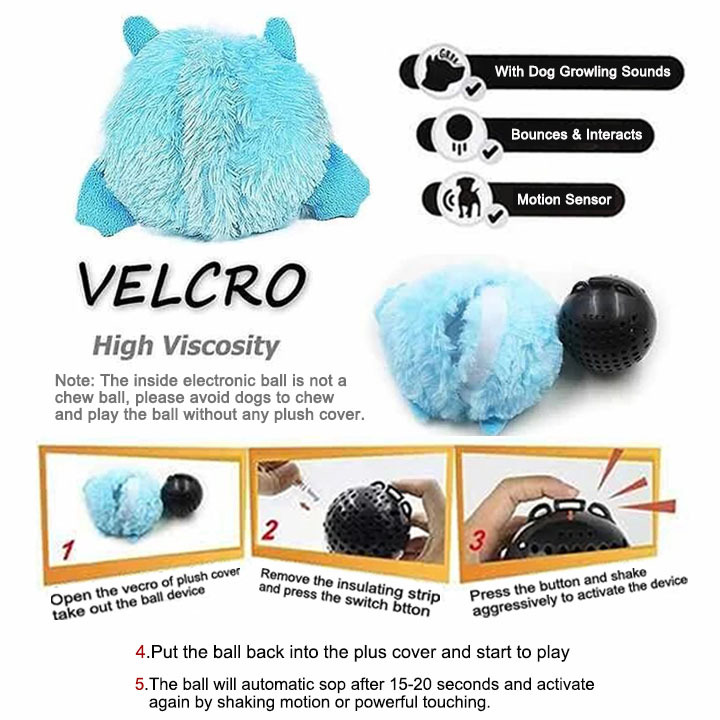 Interactive Monster Plush Shake Giggle Ball Dog Toy