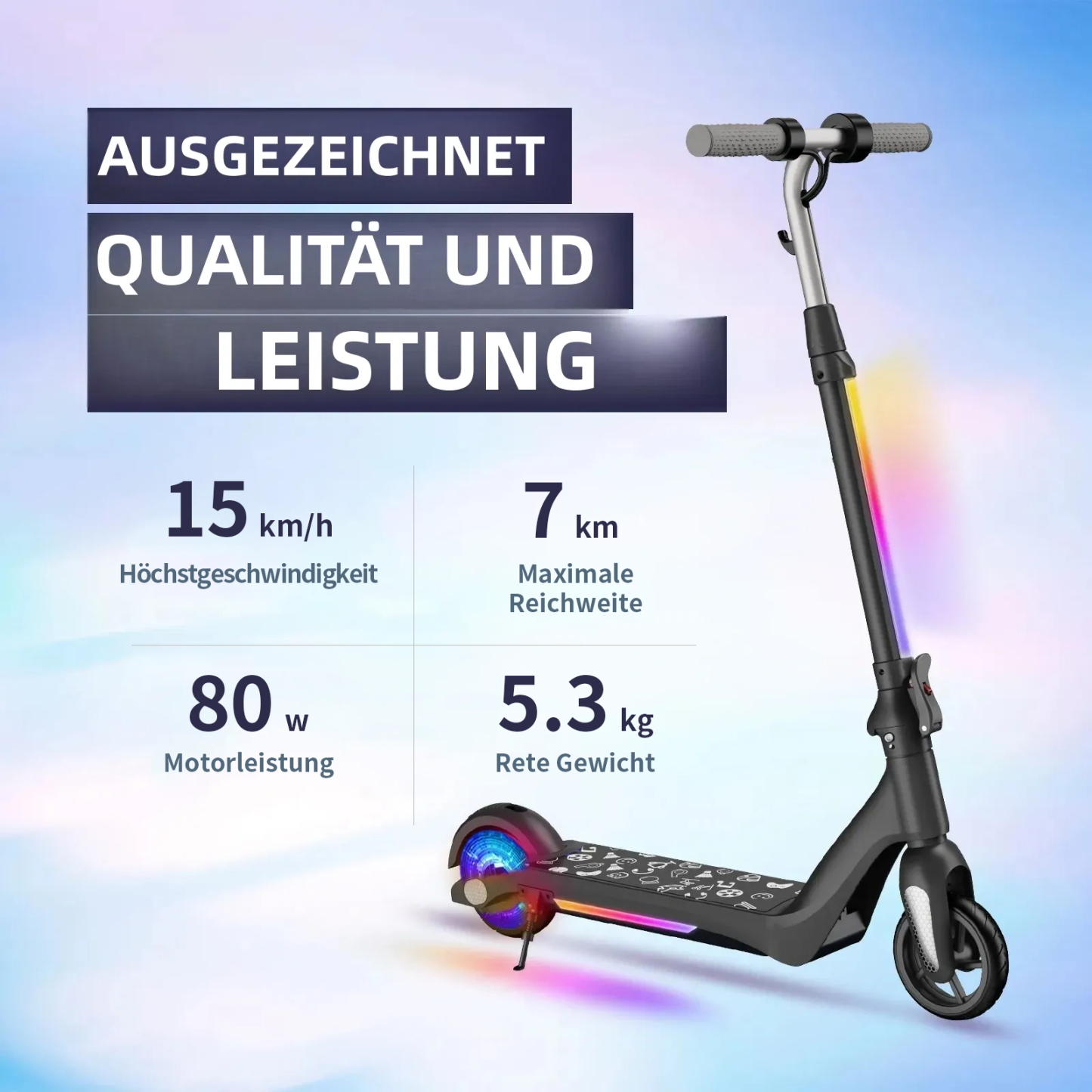 F6 Kinder Elektroroller UK Klappbarer Jugend Elektroroller 80W 12km/h LED-Anzeige