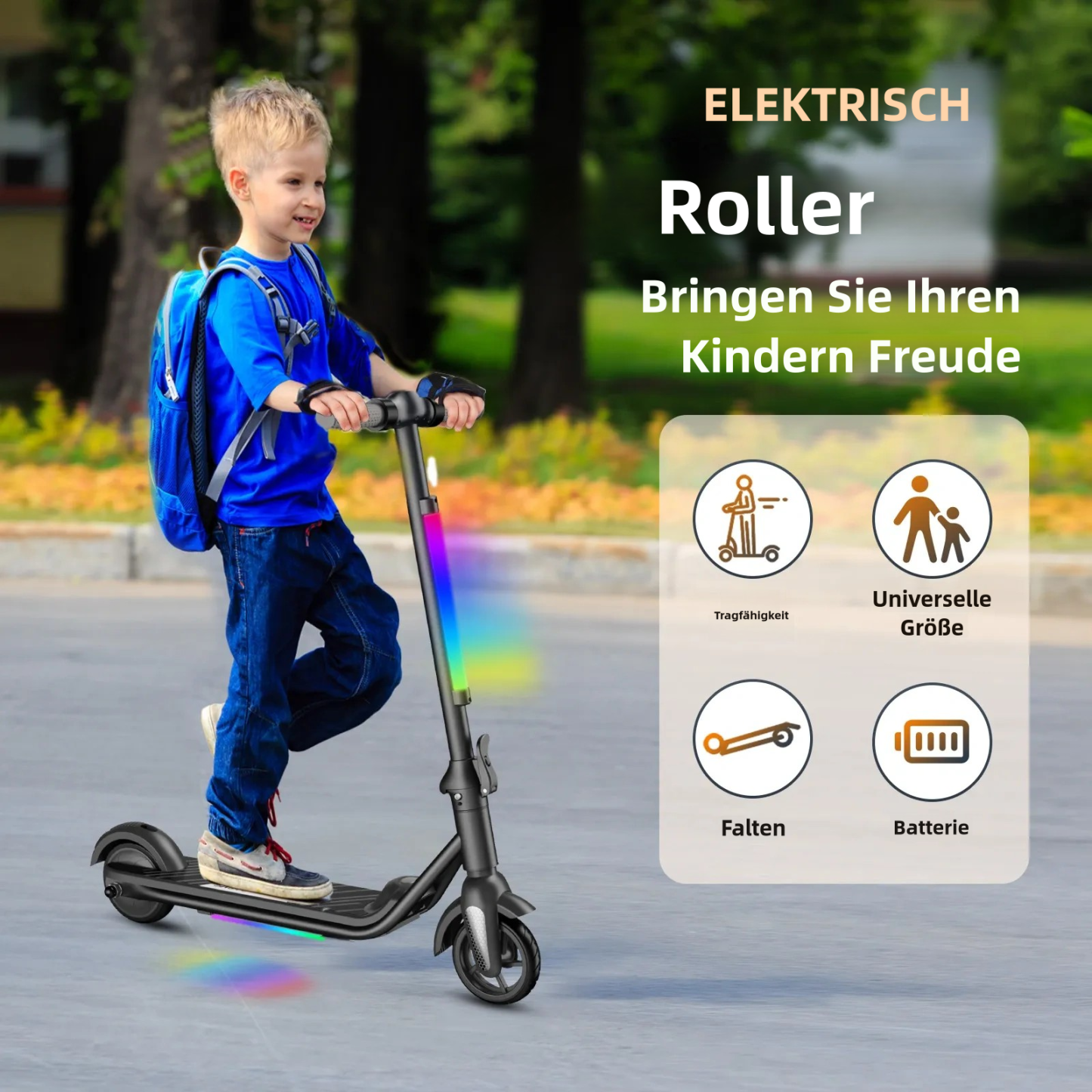 F6S Elektroroller Kinder-Klapp-Elektroroller, 8 km, 130 W, LED-Anzeige, 14 km/h
