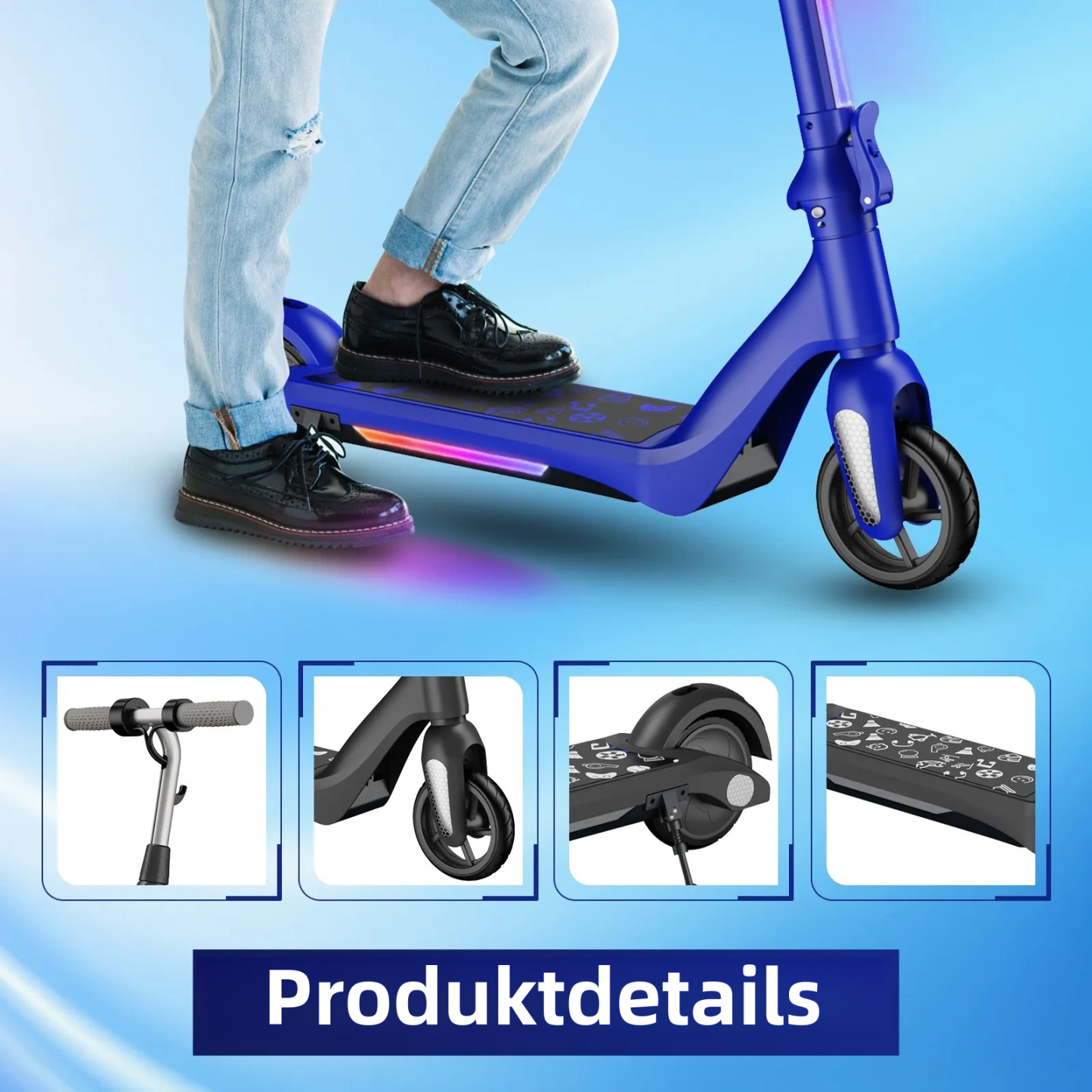 F6 Kinder Elektroroller UK Klappbarer Jugend Elektroroller 80W 12km/h LED-Anzeige