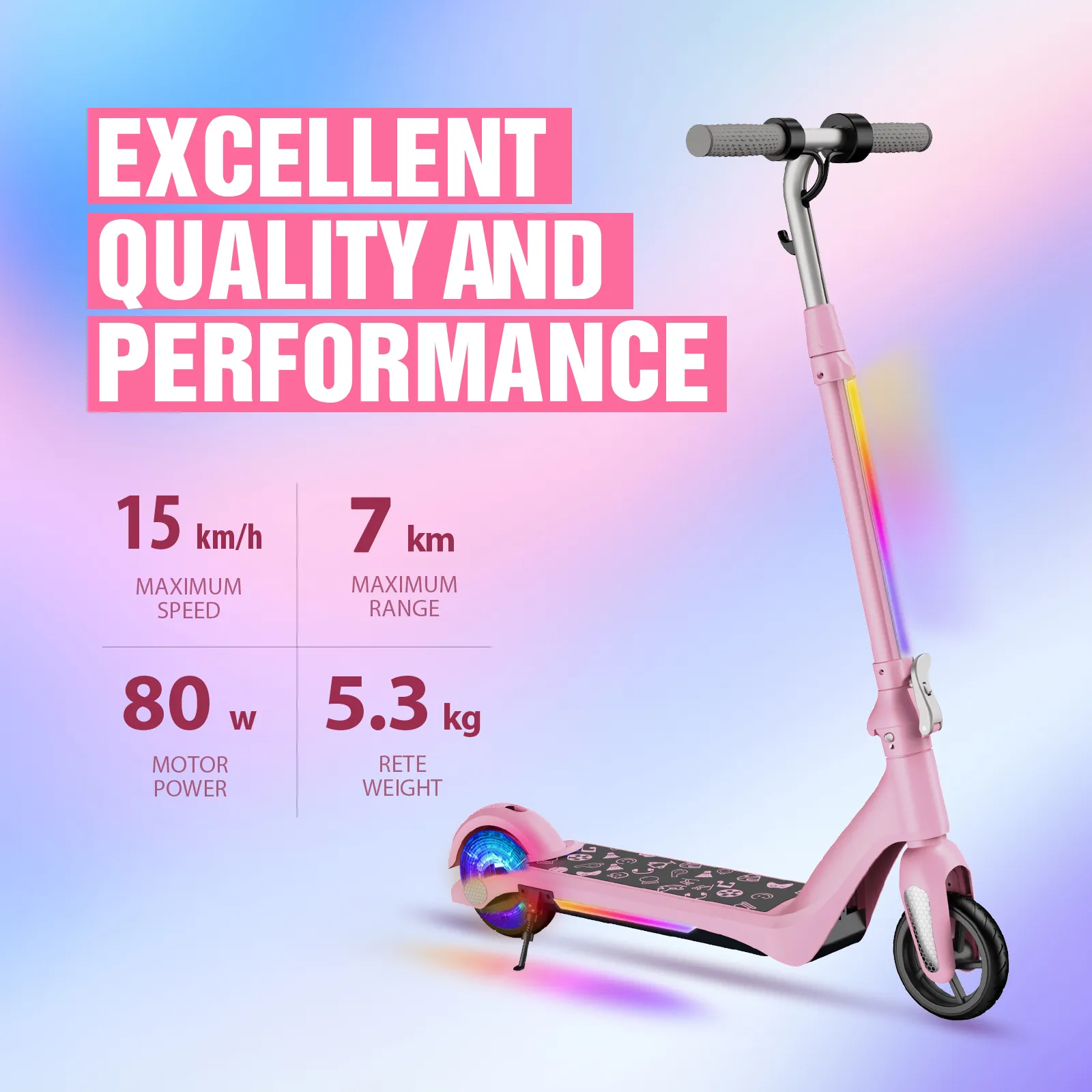F6 Kinder-Elektroroller, zusammenklappbarer Jugend-Elektroroller, 80 W, 12 km/h, LED-Anzeige