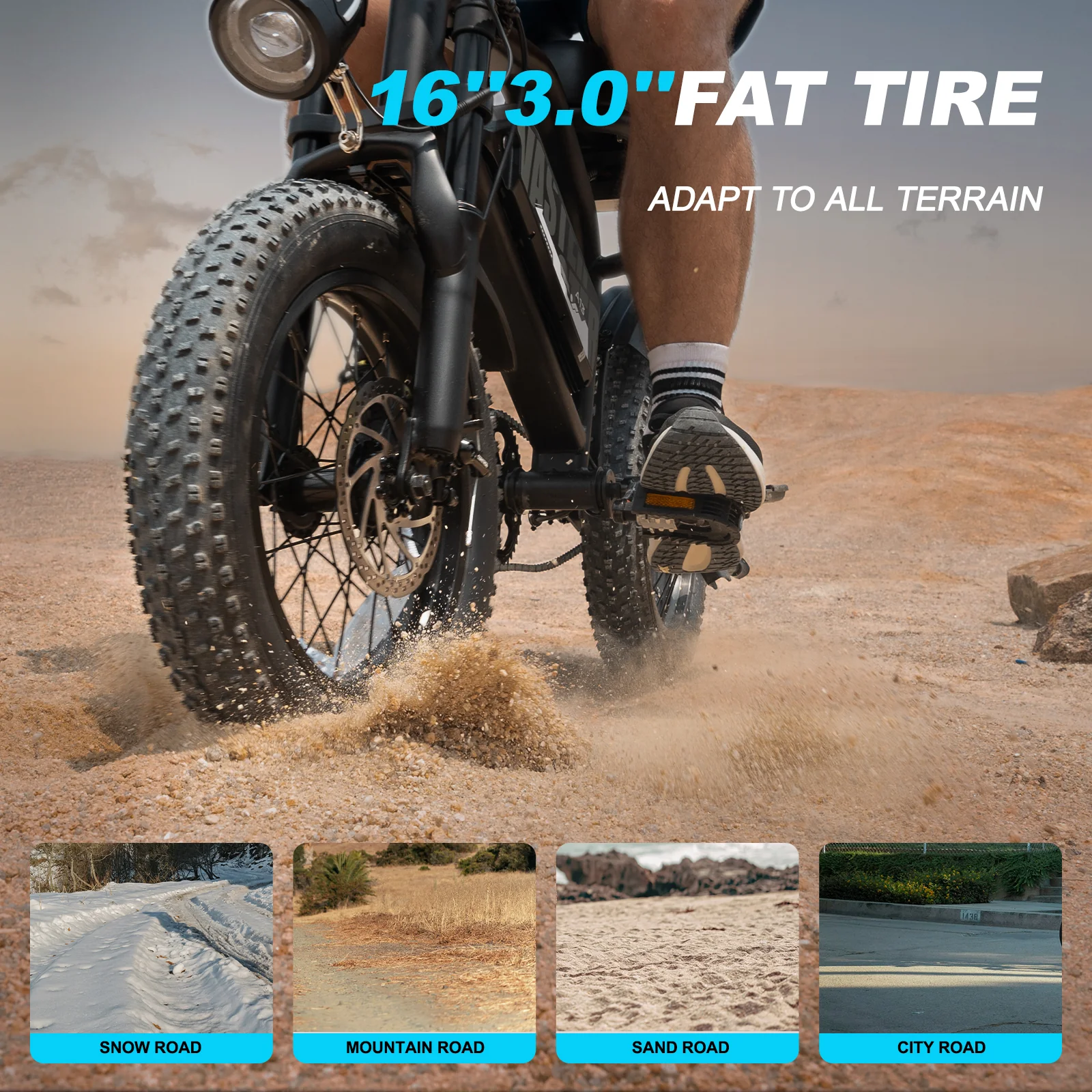 AVDL BIKE A13 E-Bike für Erwachsene, 16 Zoll (ca. 40,6 cm) dickes Reifenrad, breiter Sitz, 800-W-Spitzenmotor, herausnehmbarer Akku, Vorderradgabelfederung, 20 MPH, bis zu 35 Meilen (ca. 90,5 km) Mountainbike, geeignet für Freizeitfahrten und Pendeln