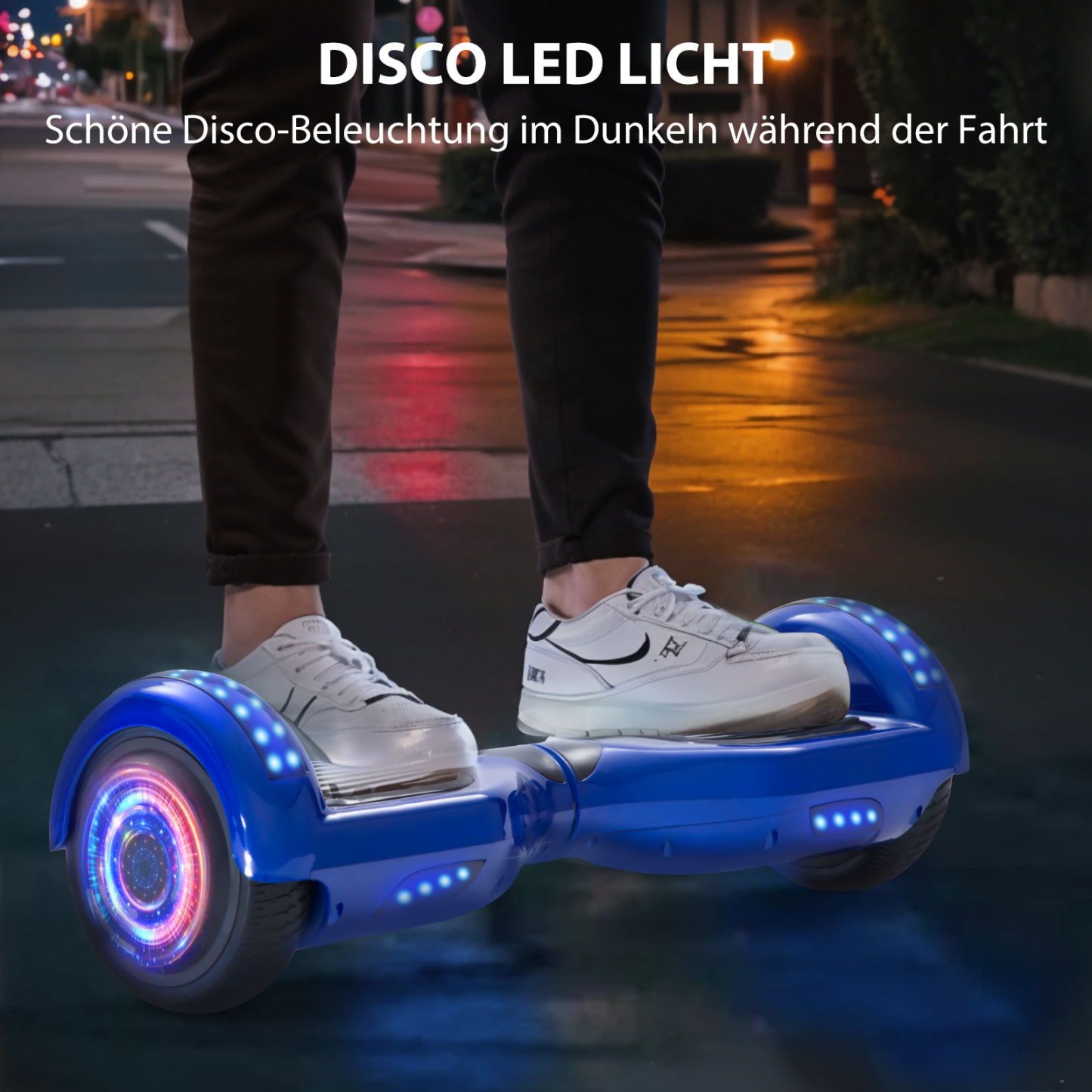Neues 6,5" blaues Hoverboard für Kinder, mit Bluetooth Musik Lautsprecher und Disco LED Licht - 500W 12km/h