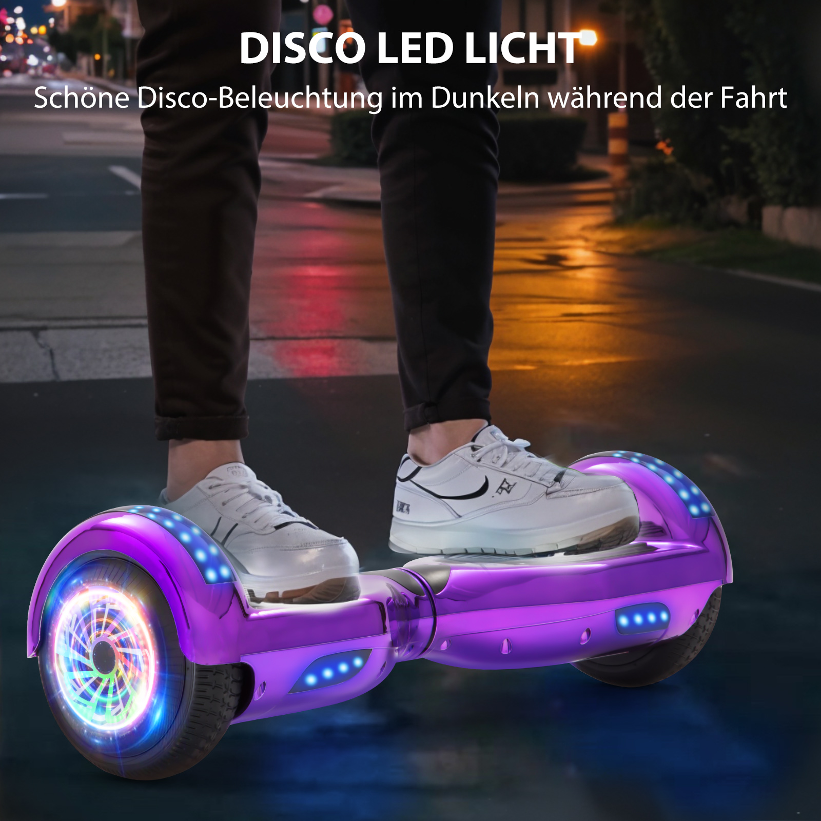 Neues 6,5" Hoverboard lila mit Bluetooth Musik Lautsprecher und LED Licht - 500W 12km/h