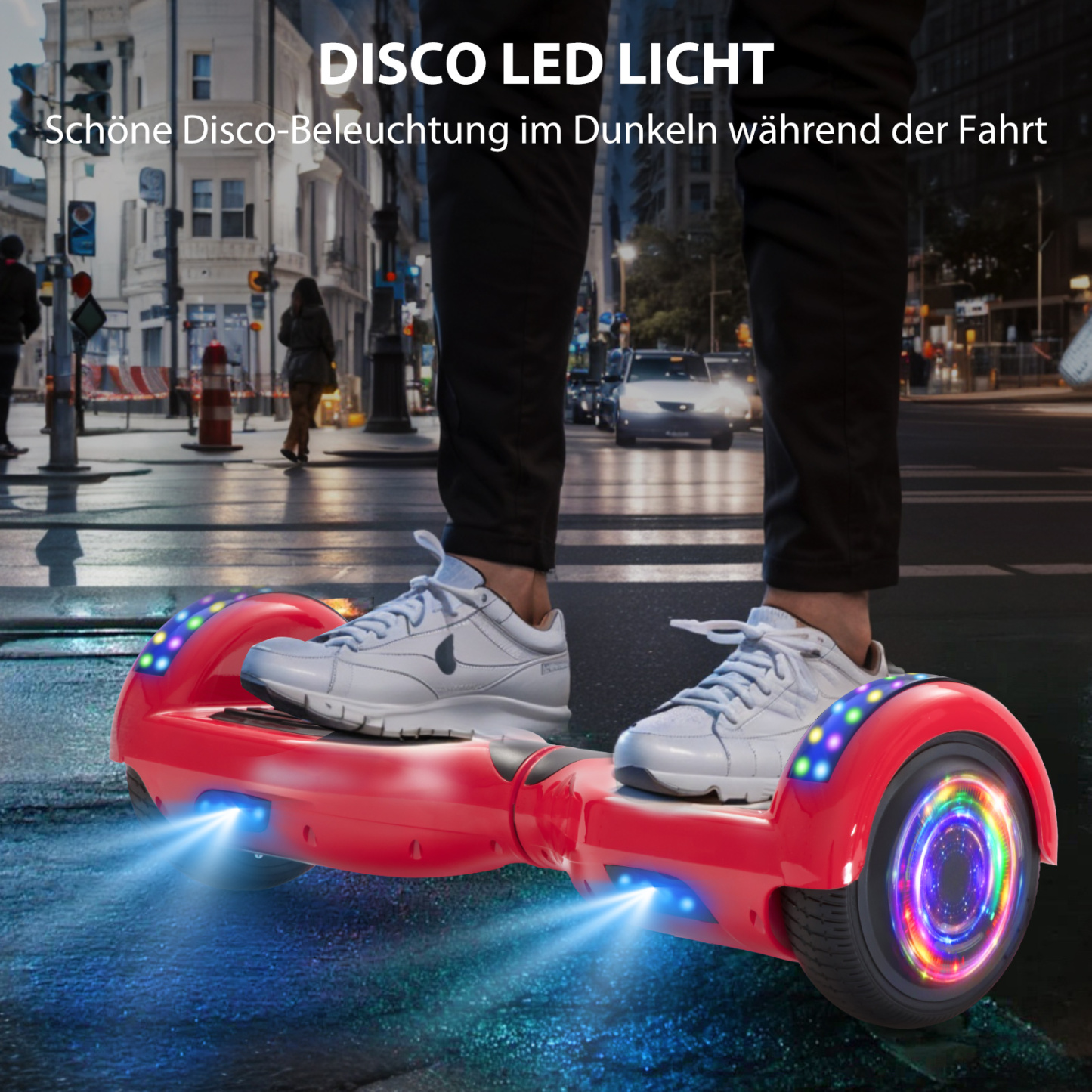 Neues 6,5" Hoverboard rot mit Bluetooth Musik Lautsprecher und LED Licht - 500W 12km/h