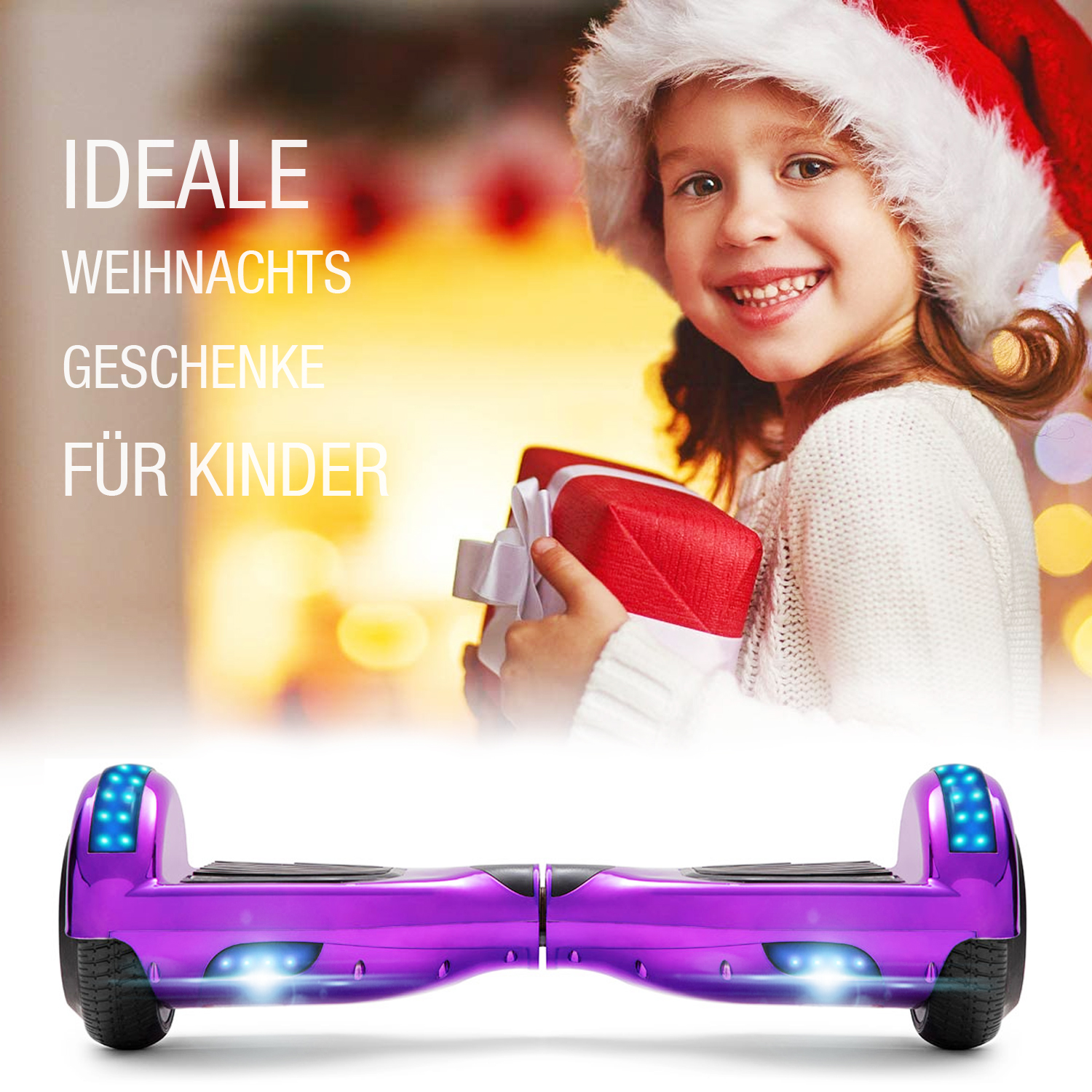 Neues 6,5" lila Hoverboard für Kinder, mit Bluetooth Musik Lautsprecher und Disco LED Licht - 500W 12km/h