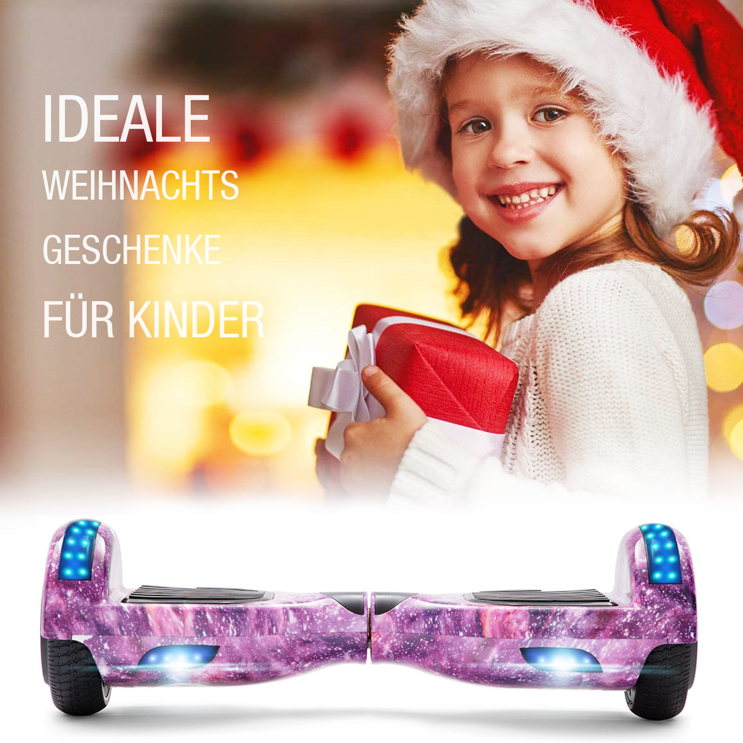 Neues 6,5" lila Galaxie Hoverboard für Kinder, mit Bluetooth Musik Lautsprecher und Disco LED Licht - 500W 12km/h