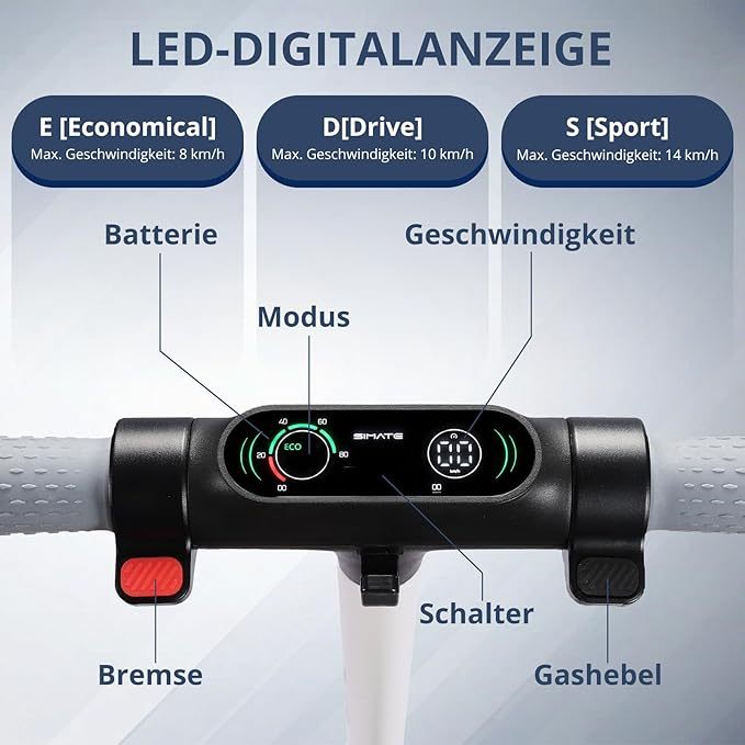 S2 Electric Kinder-Elektroroller, faltbar, Alter 6–12, Höchstgeschwindigkeit 9,3 MPH und 5 Meilen, LED-Anzeige, bunte LED-Lichter
