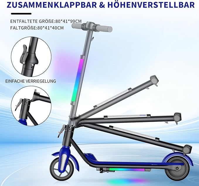 F6S Elektroroller Kinder-Klapp-Elektroroller, 8 km, 130 W, LED-Anzeige, 14 km/h