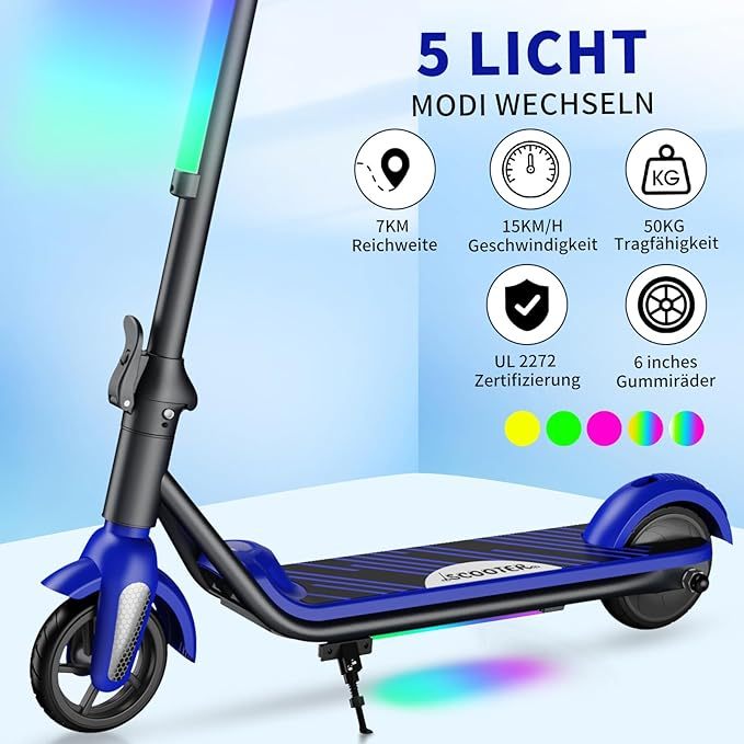 F6S Elektroroller Kinder-Klapp-Elektroroller, 8 km, 130 W, LED-Anzeige, 14 km/h