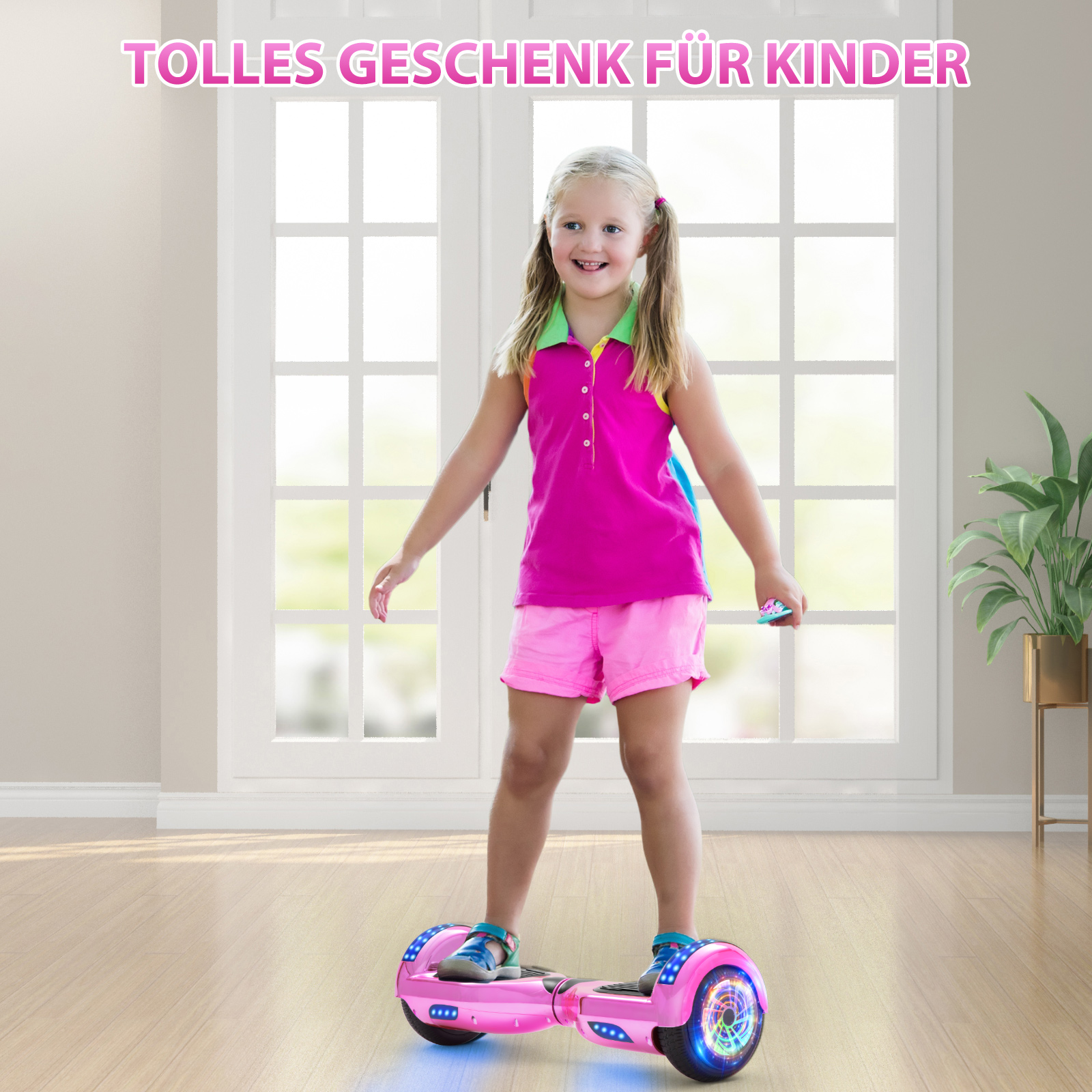 Neues 6,5" pink Hoverboard für Kinder, mit Bluetooth Musik Lautsprecher und Disco LED Licht - 500W 12km/h