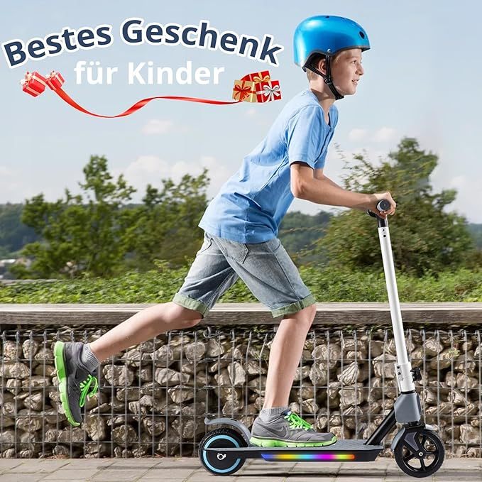 S2 Electric Kinder-Elektroroller, faltbar, Alter 6–12, Höchstgeschwindigkeit 9,3 MPH und 5 Meilen, LED-Anzeige, bunte LED-Lichter