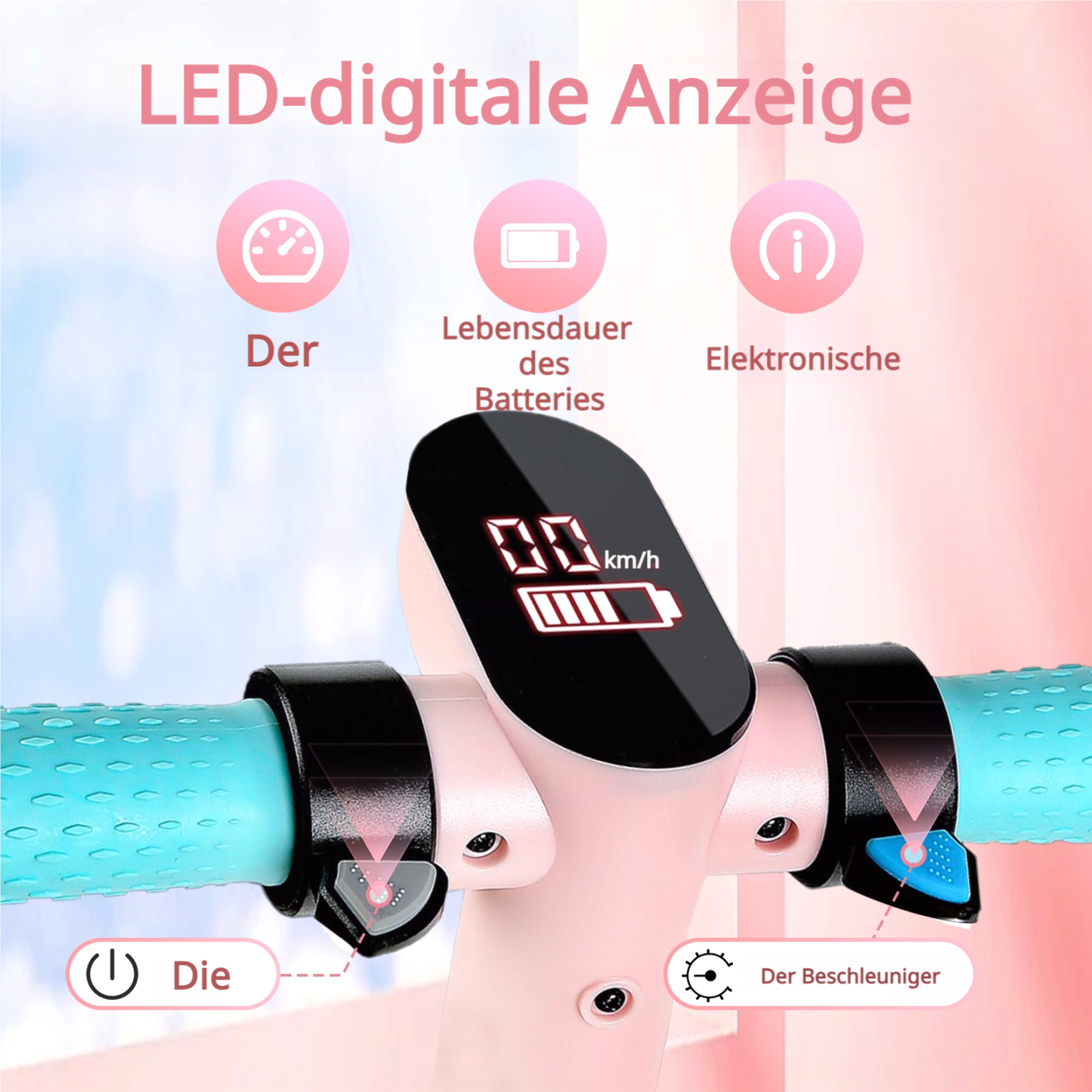 S3 Elektroroller für Kinder im Alter von 8–16 Jahren, UK-Elektroroller, 14 km/h, LED-Display, Licht, 130 W