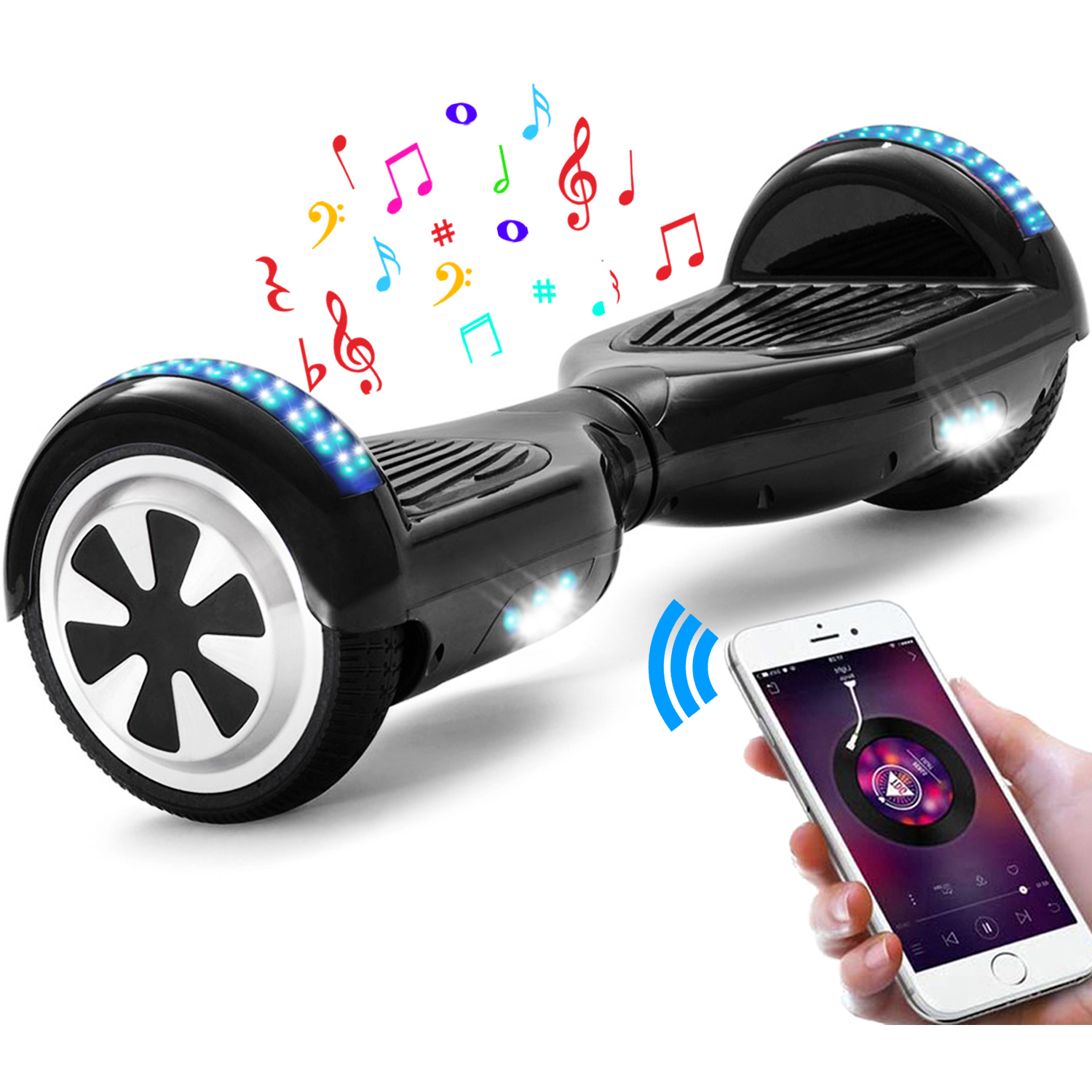 Neues 6,5" Hoverboard schwarz mit Bluetooth Musik Lautsprecher und LED Licht - 500W 12km/h