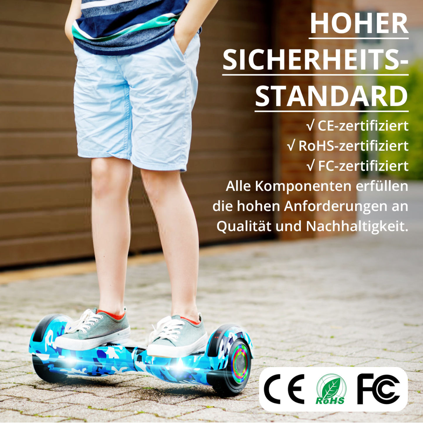Neues 6,5" Hip Hop Graffiti Hoverboard für Kinder, mit Bluetooth Musik Lautsprecher und Disco LED Licht - 500W 12km/h