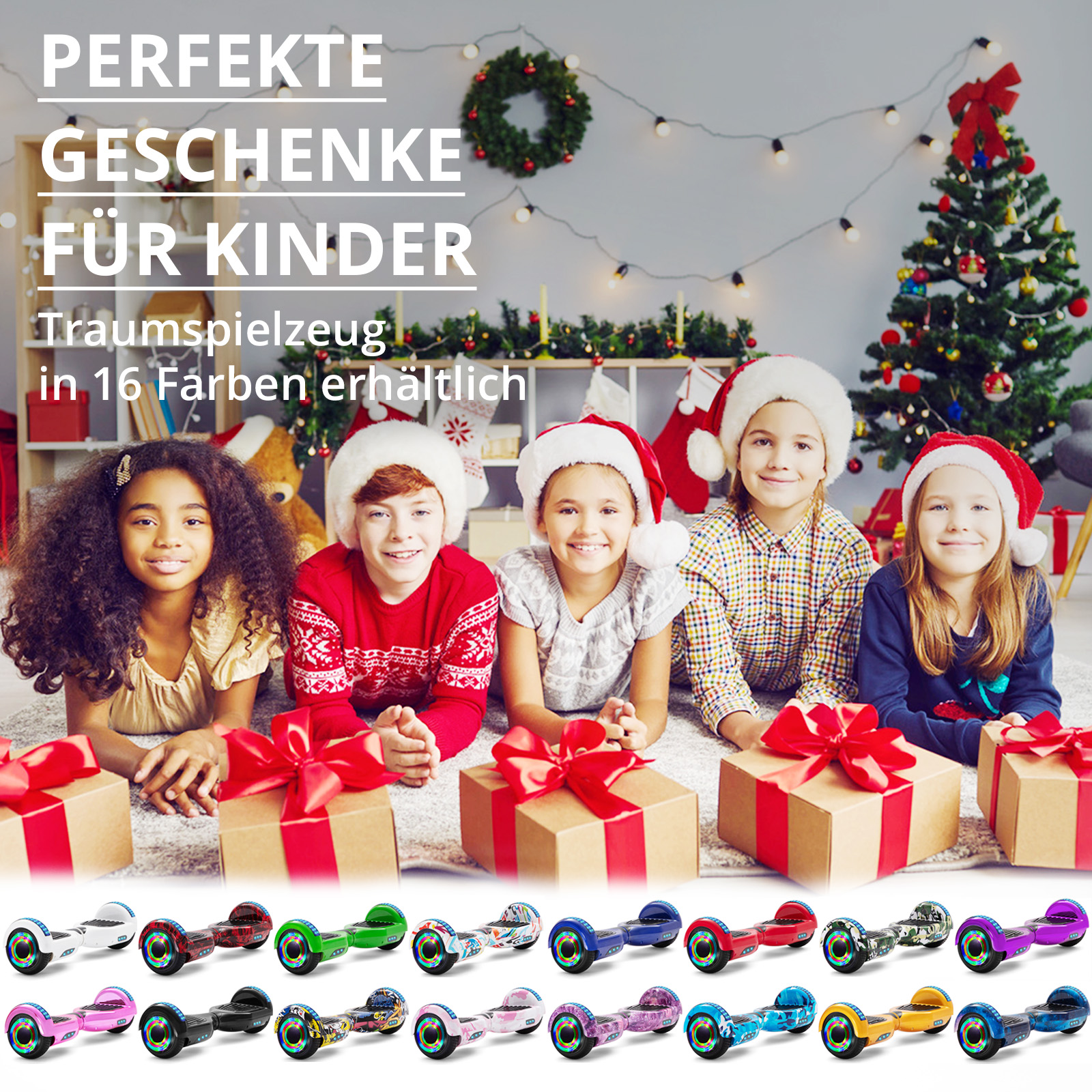 18 Farben Neue 6,5" Hoverboards für Kinder, mit Bluetooth Musik Lautsprecher und Disco LED Licht - 500W 12km/h