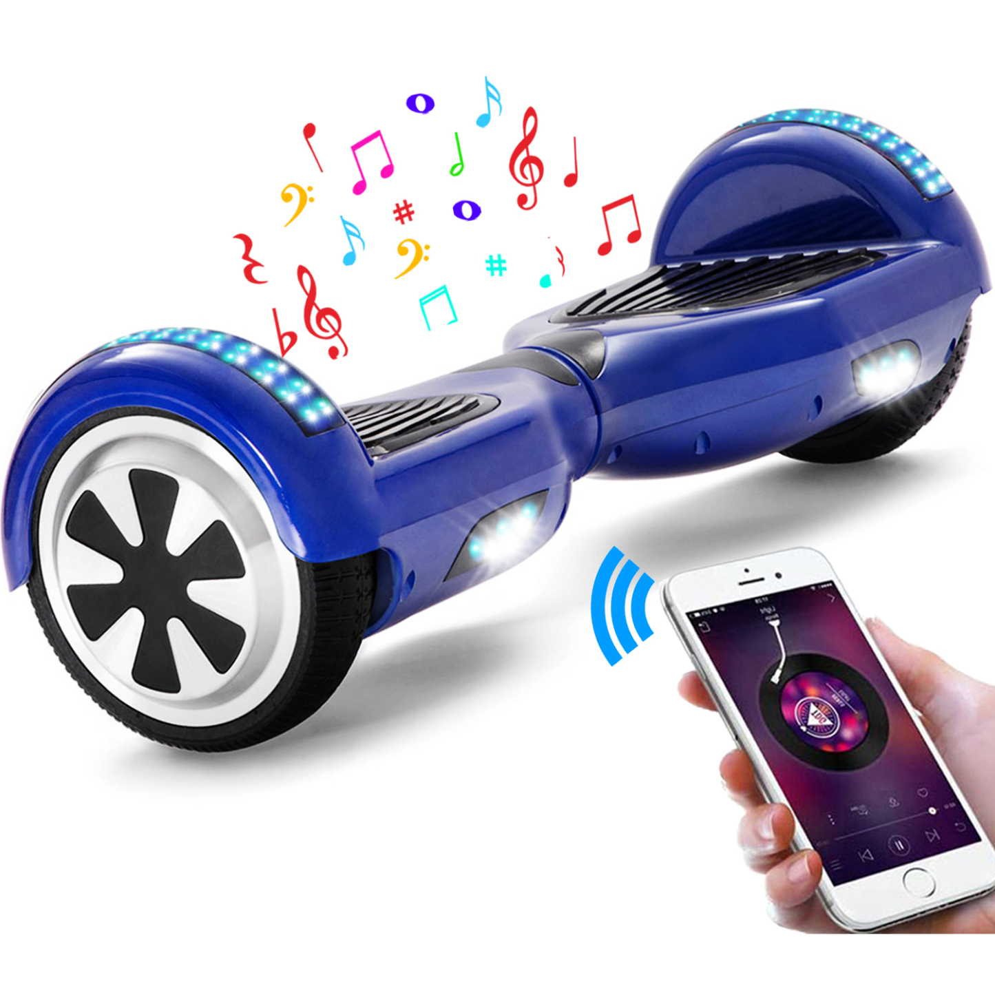 Neues 6,5" Hoverboard blau mit Bluetooth Musik Lautsprecher und LED Licht - 500W 12km/h