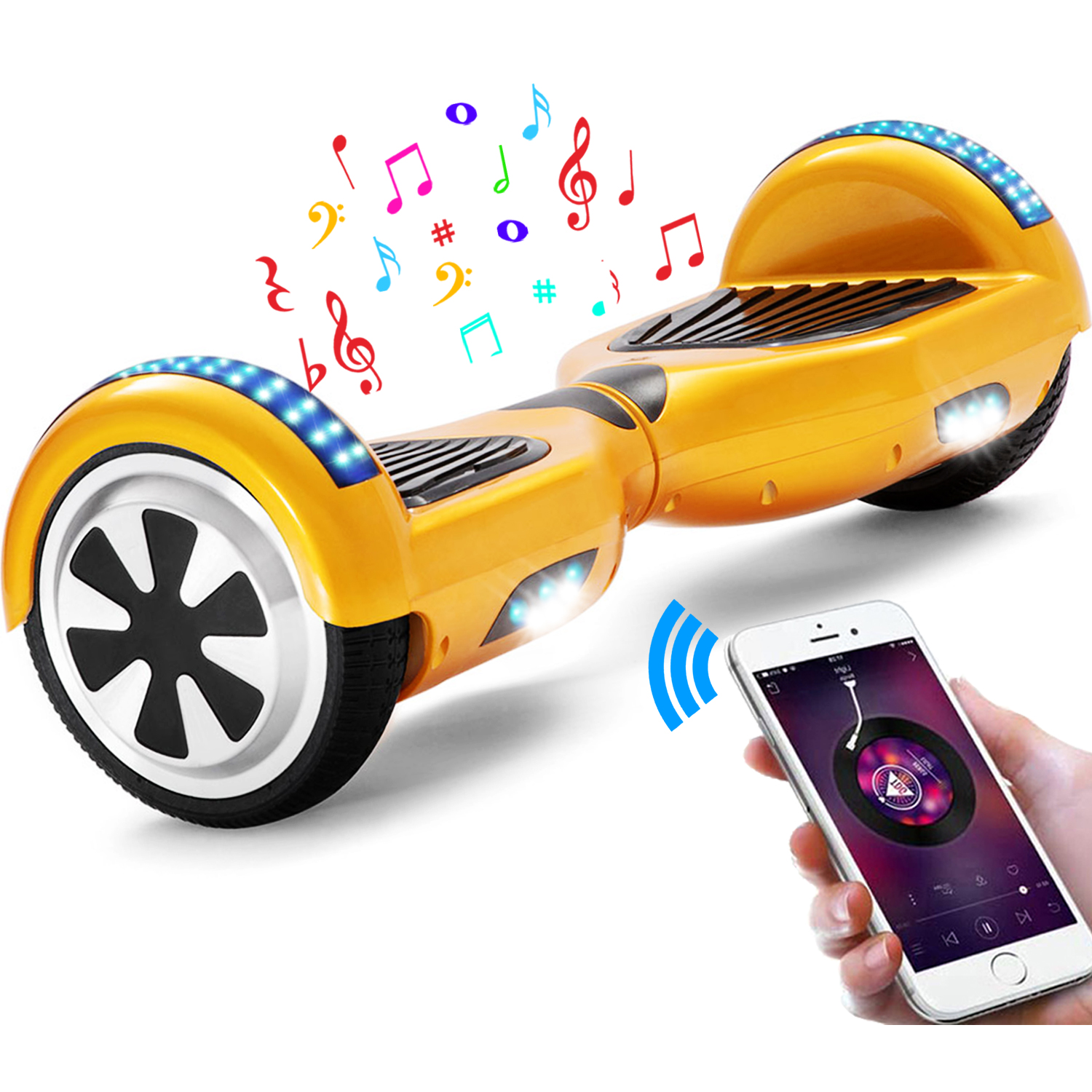 Neues 6,5" Hoverboard gold mit Bluetooth Musik Lautsprecher und LED Licht - 500W 12km/h