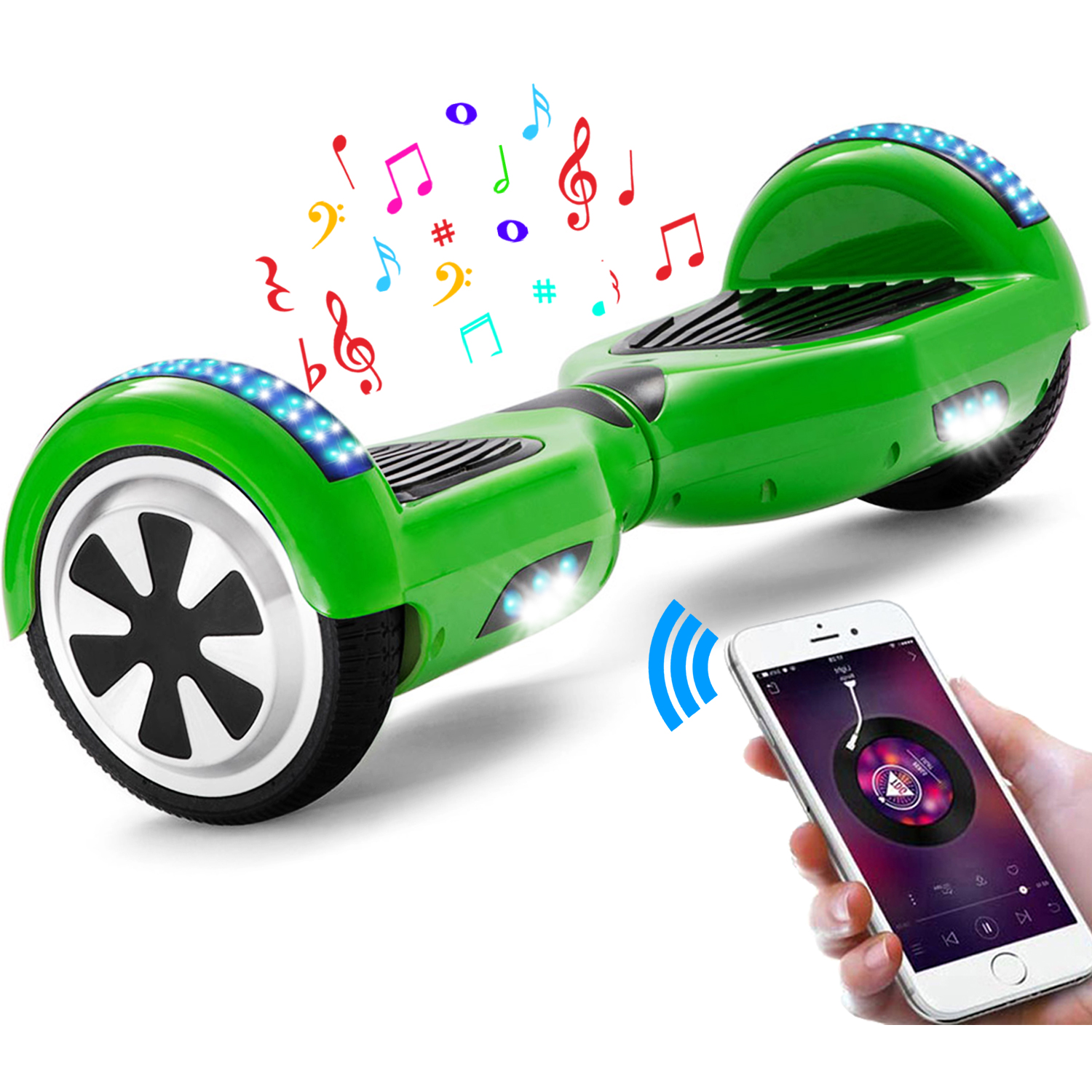 Neues 6,5" Hoverboard grün mit Bluetooth Musik Lautsprecher und LED Licht - 500W 12km/h