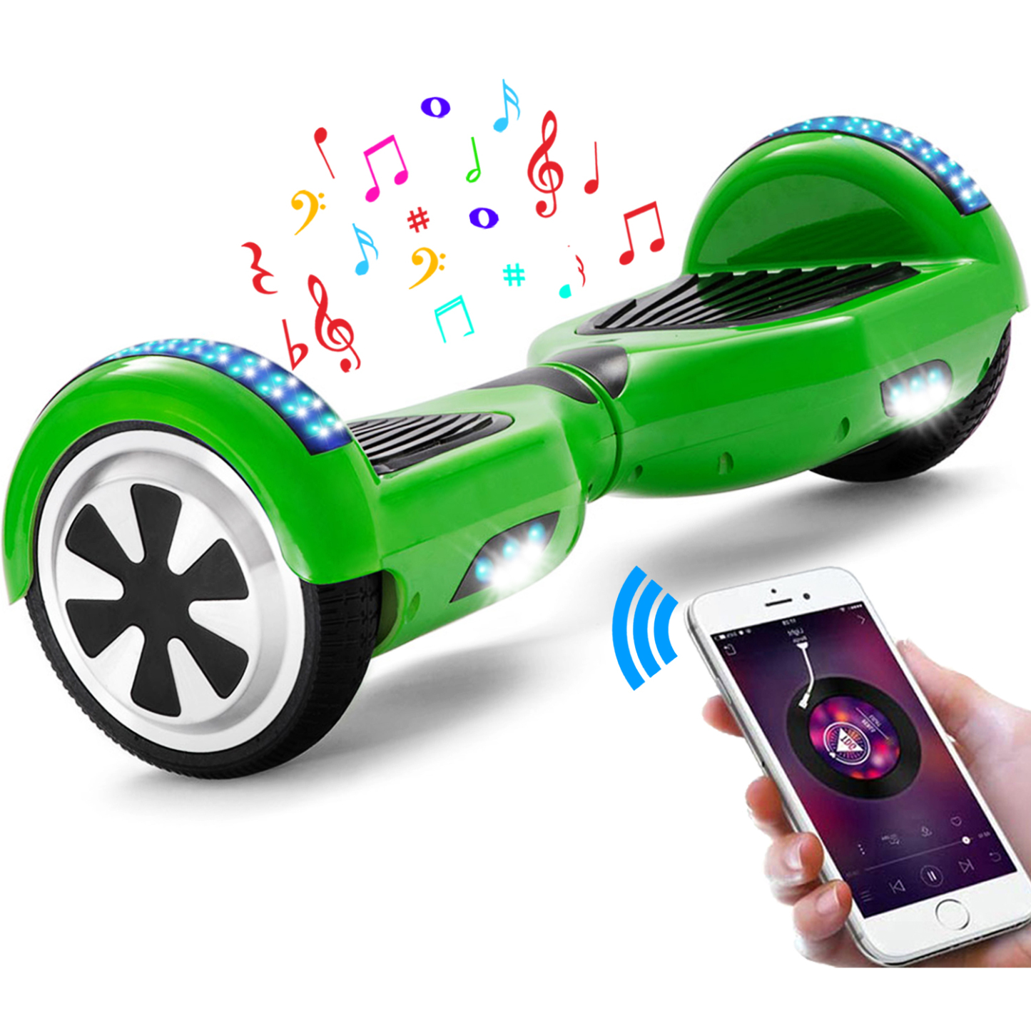 Neues 6,5 Hoverboard grün mit Bluetooth Musik Lautsprecher und LED Licht -  500W 12km/h – Hoverboarde
