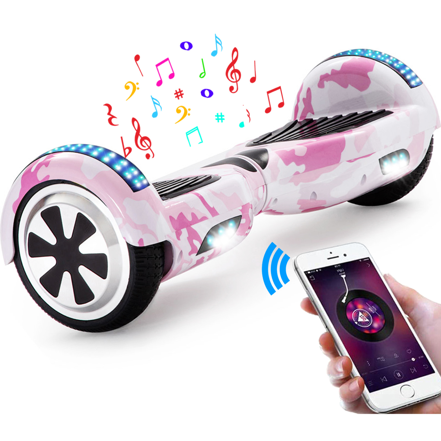Neues 6,5" Camouflage Hoverboard rosa mit Bluetooth Musik Lautsprecher und LED Licht - 500W 12km/h