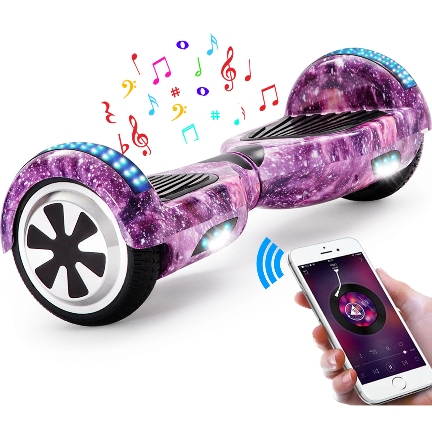 Neues 6,5" Galaxy Hoverboard lila mit Bluetooth Musik Lautsprecher und LED Licht - 500W 12km/h