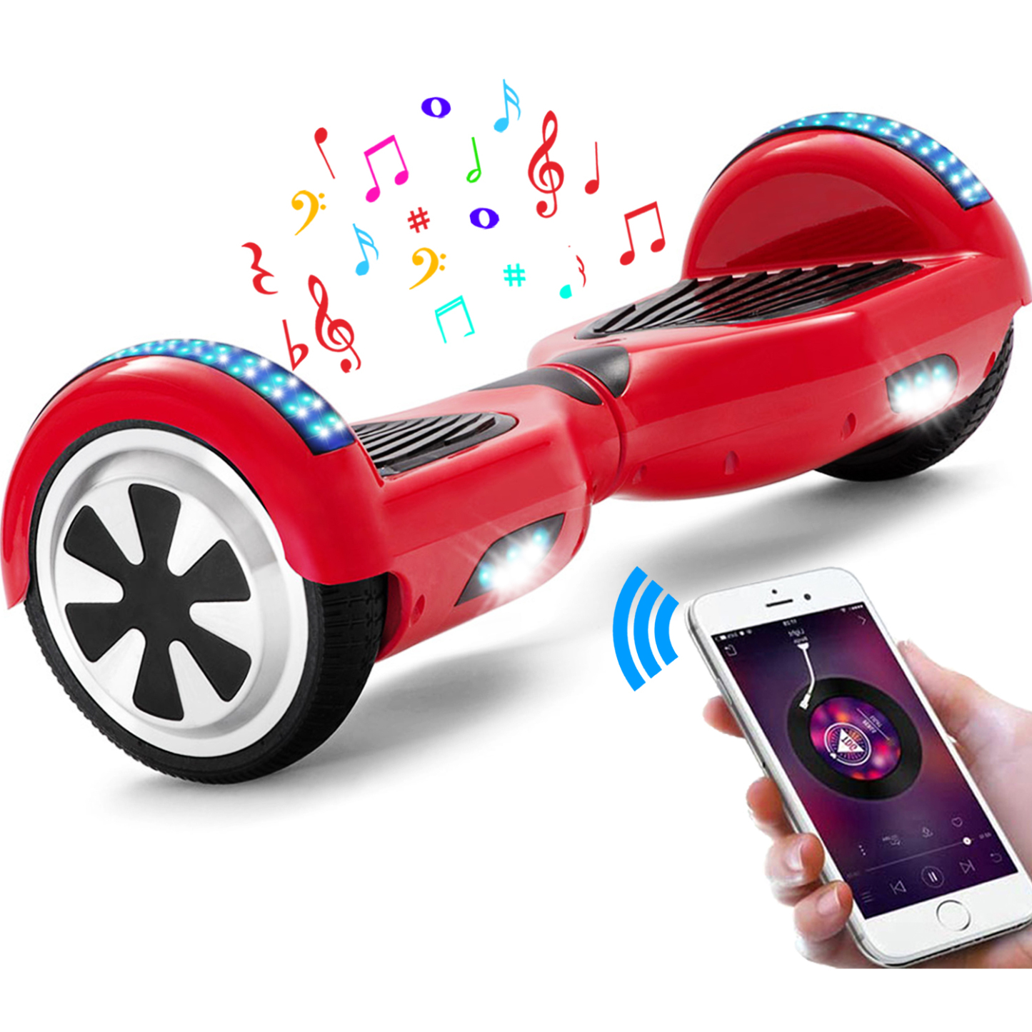 Neues 6,5" Hoverboard rot mit Bluetooth Musik Lautsprecher und LED Licht - 500W 12km/h