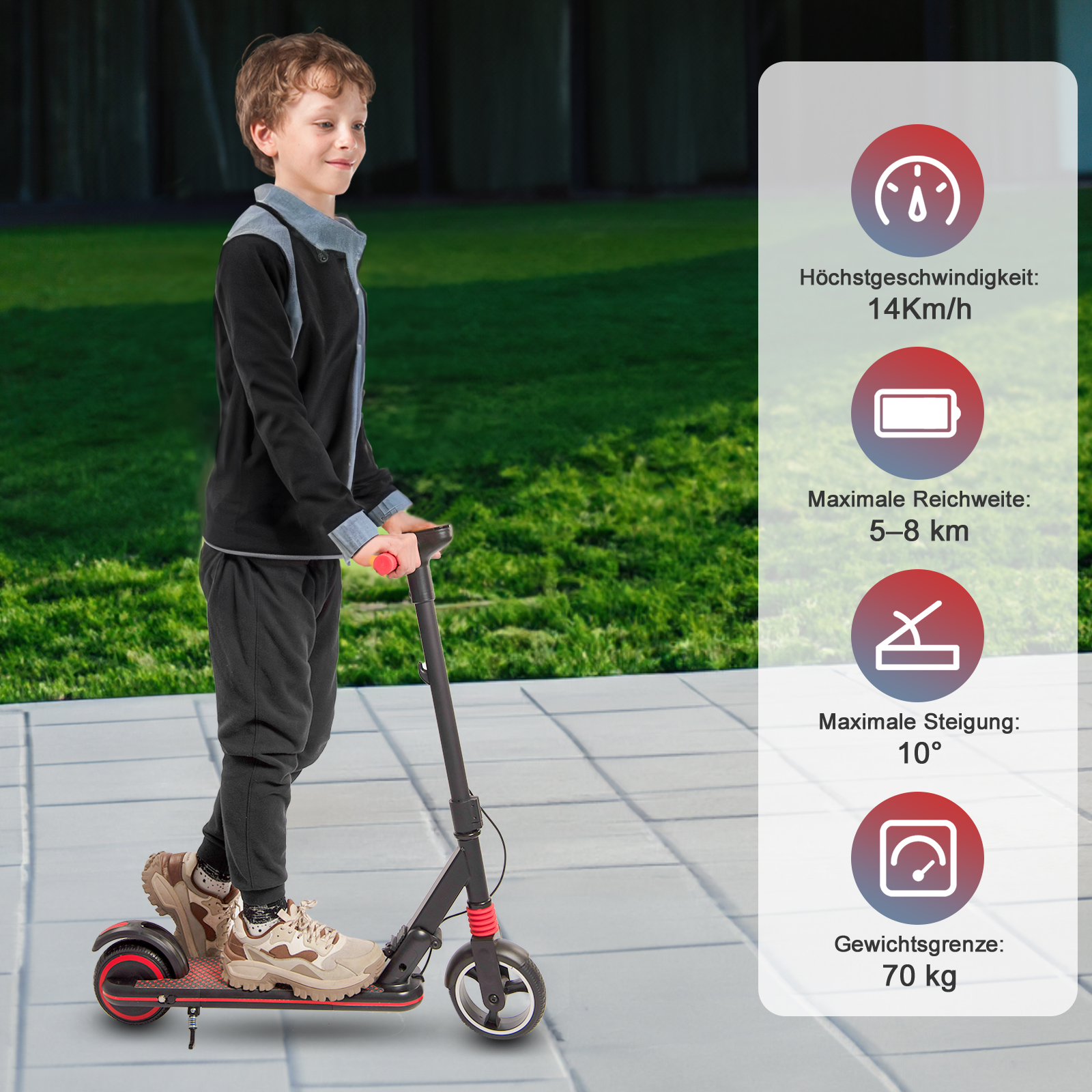 S3 Elektroroller, geeignet für Kinder im Alter von 8–16 Jahren, Elektroroller, 14 km/h, LED-Anzeige, Licht 130 W