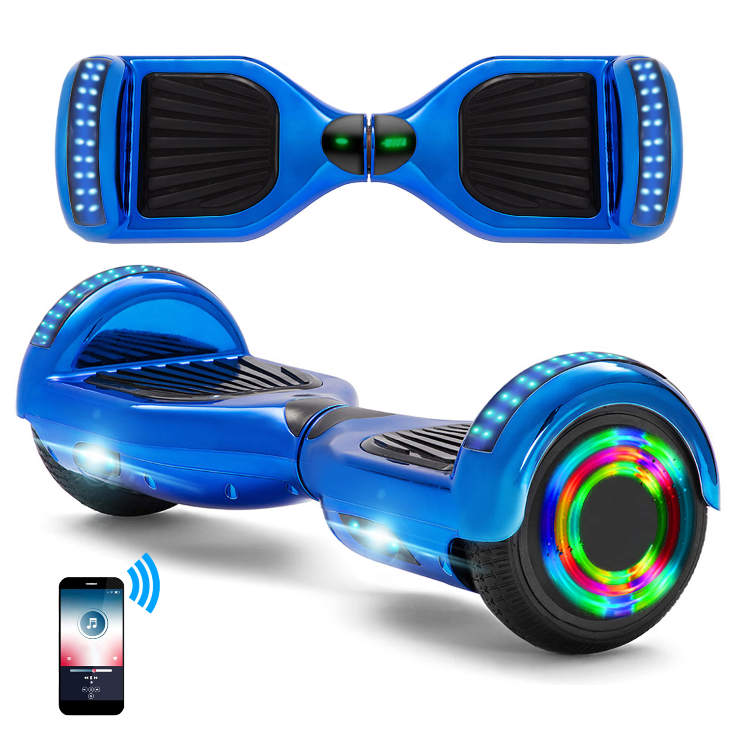 Neues 6,5" Hellblau Hoverboard für Kinder, mit Bluetooth Musik Lautsprecher und Disco LED Licht - 500W 12km/h