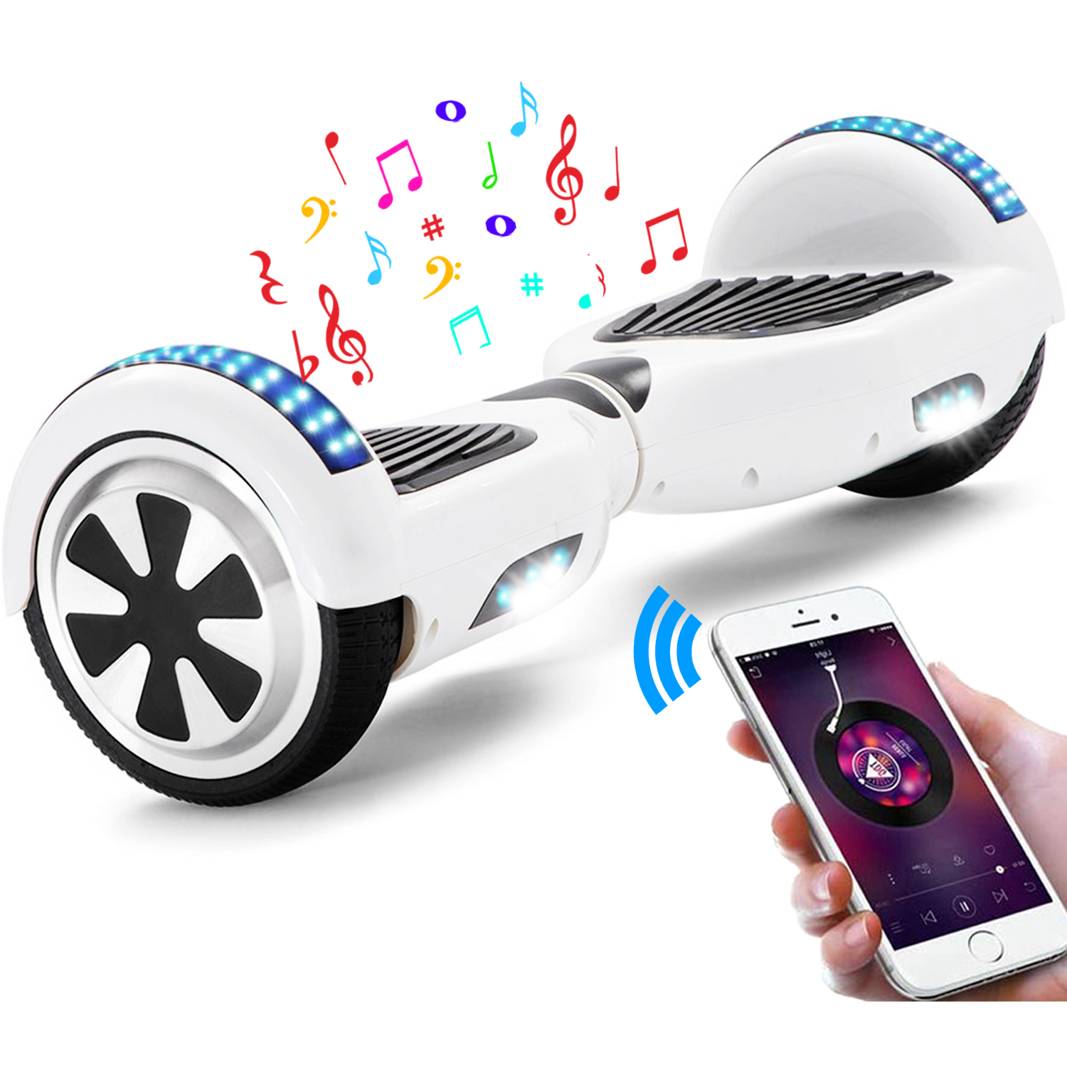 Neues 6,5" Hoverboard weiß mit Bluetooth Musik Lautsprecher und LED Licht - 500W 12km/h