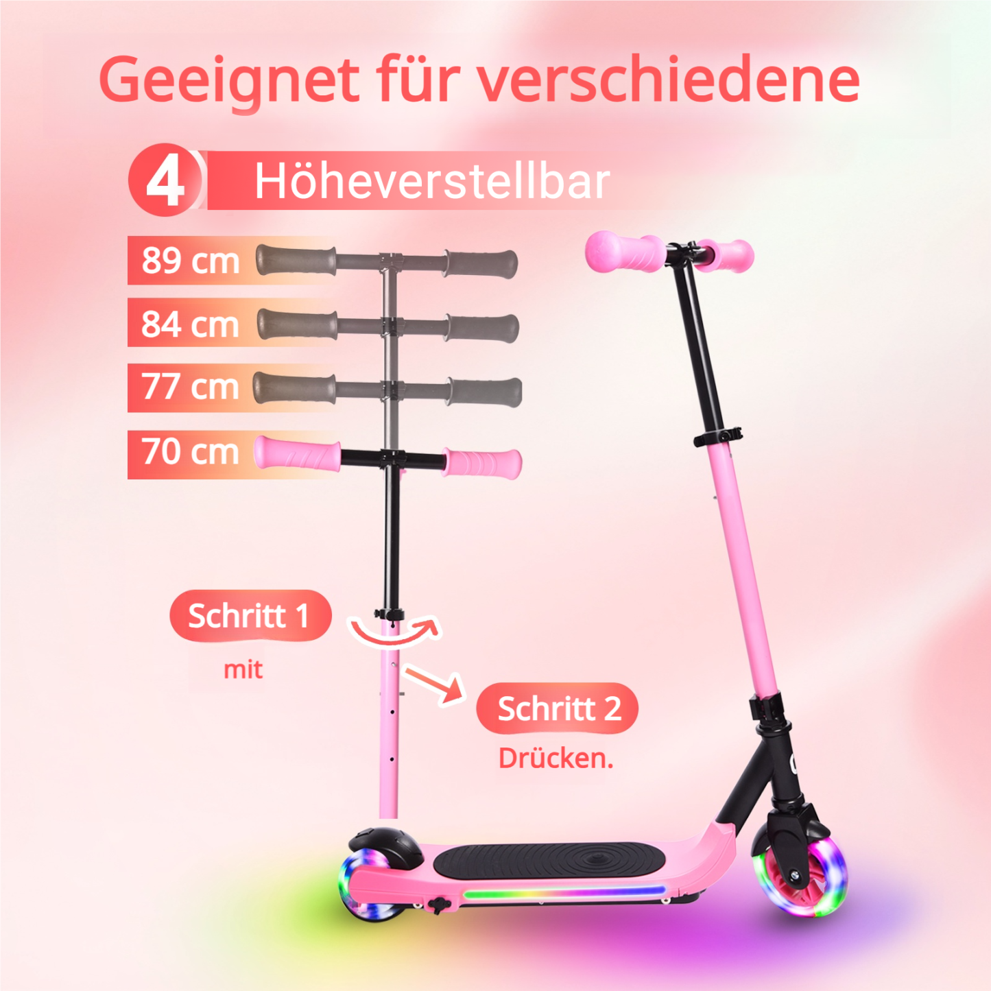 S6 Kinder Elektroroller Klappbar Teenager UK Elektroroller Stoßdämpfungsfunktion, 130W, LED
