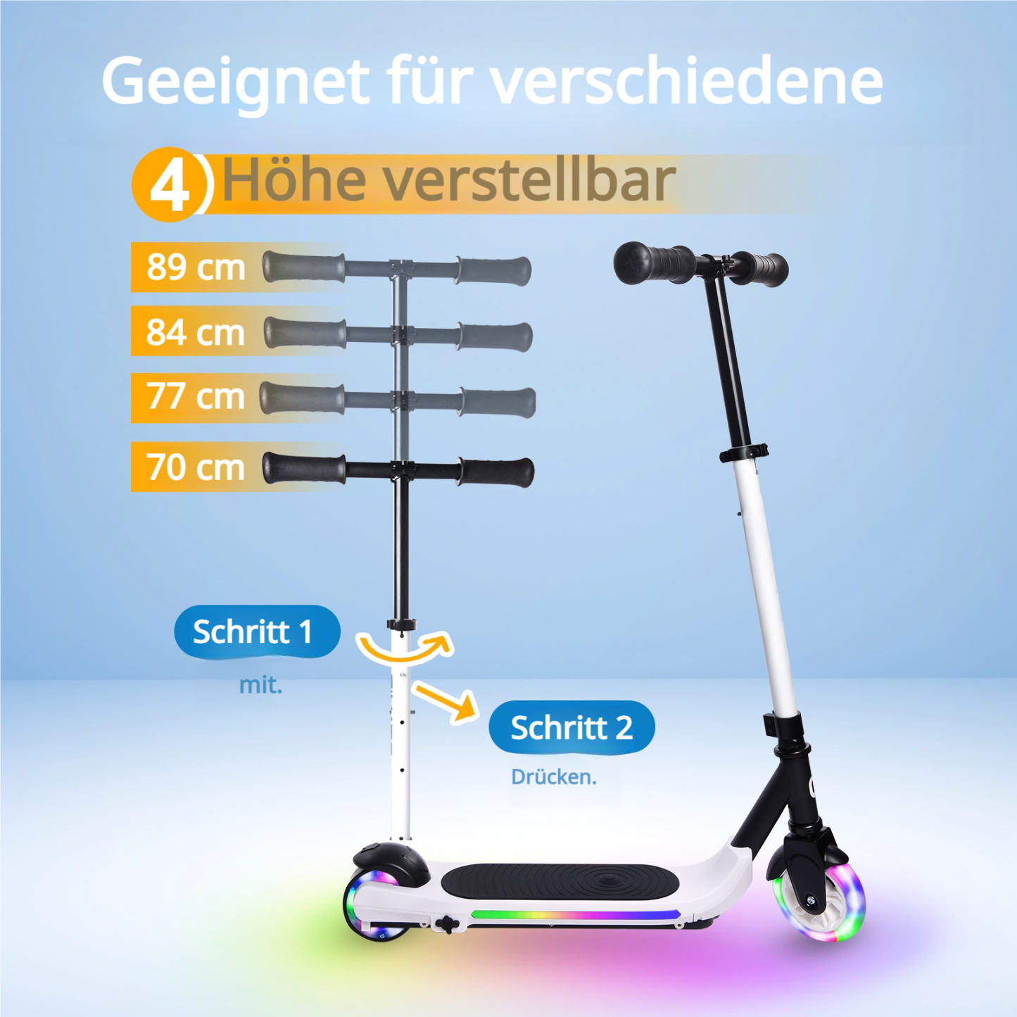 S6 Kinder Elektroroller Klappbar Teenager UK Elektroroller Stoßdämpfungsfunktion, 130W, LED
