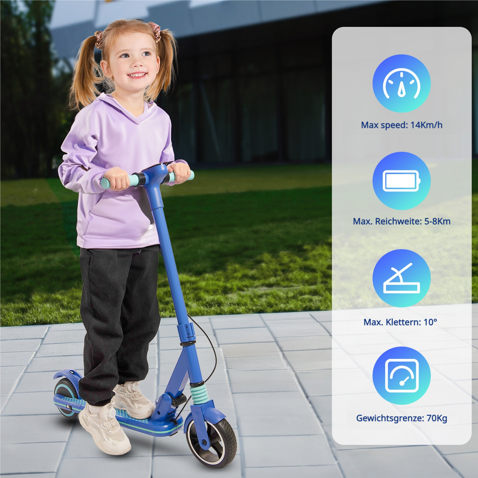 S3 Elektroroller für Kinder im Alter von 8–16 Jahren, UK-Elektroroller, 14 km/h, LED-Display, Licht, 130 W