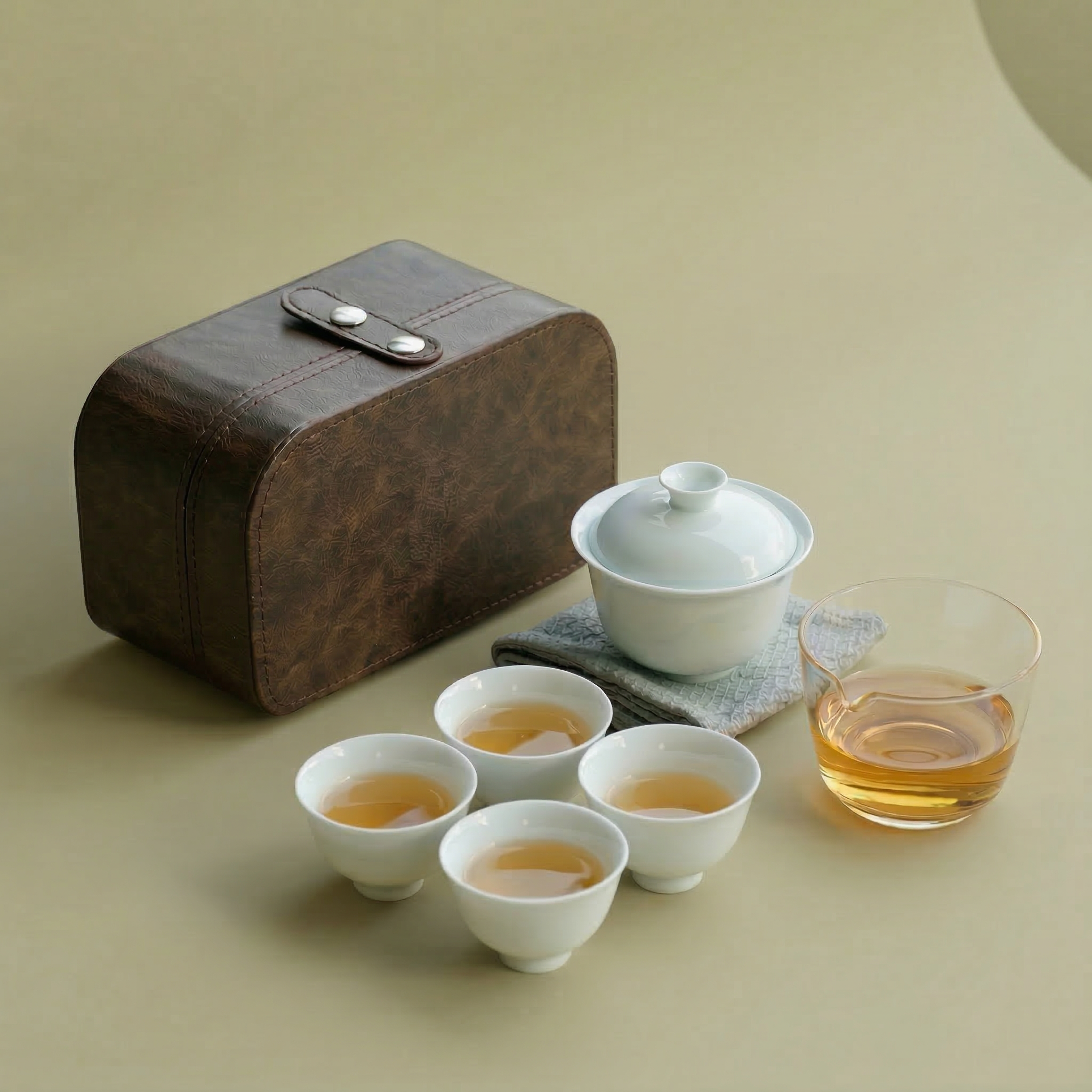 "Spring Whisper" - Handmade Portable Tea Set with Case for Four