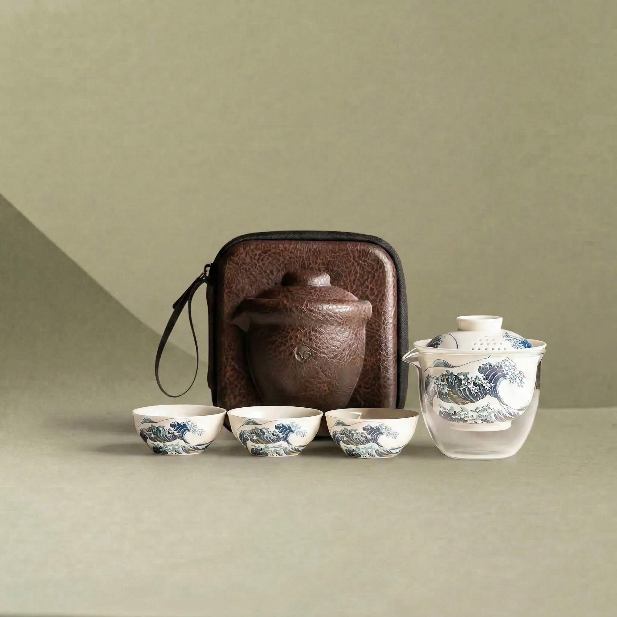 「Upgraded Version」The Great Wave off Kanagawa /神奈川衝浪裡 (Lid Drain Holes) Travel Tea Set