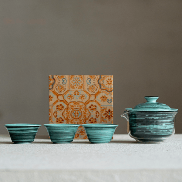“Ripple” – Hand-Brushed Glaze Natural Texture Tea Set
