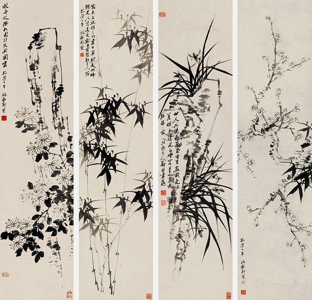 郑板桥 梅蘭竹菊 四条屏 掛け軸 中国画・新中式・客間装飾 郑板桥 梅蘭竹菊 四条屏 掛け軸 中国画・新中式・客間装飾 - メルカリ
