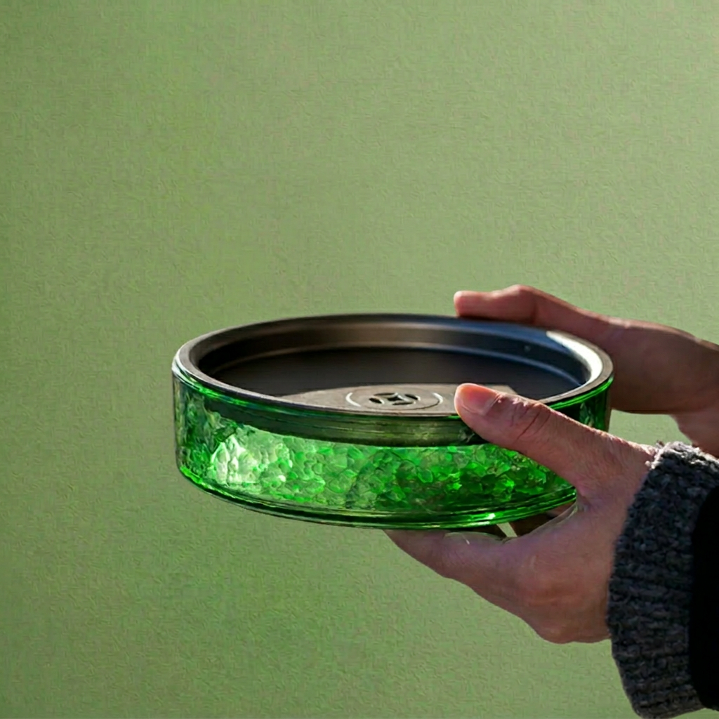 “Green Ocean” Pot Holder/Tea Tray with Tin Cover