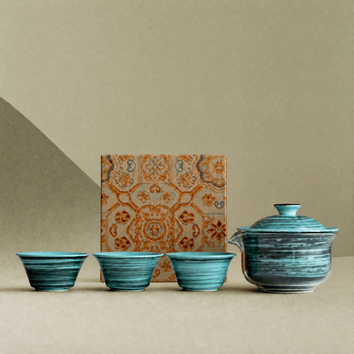 “Ripple” – Hand-Brushed Glaze Natural Texture Tea Set