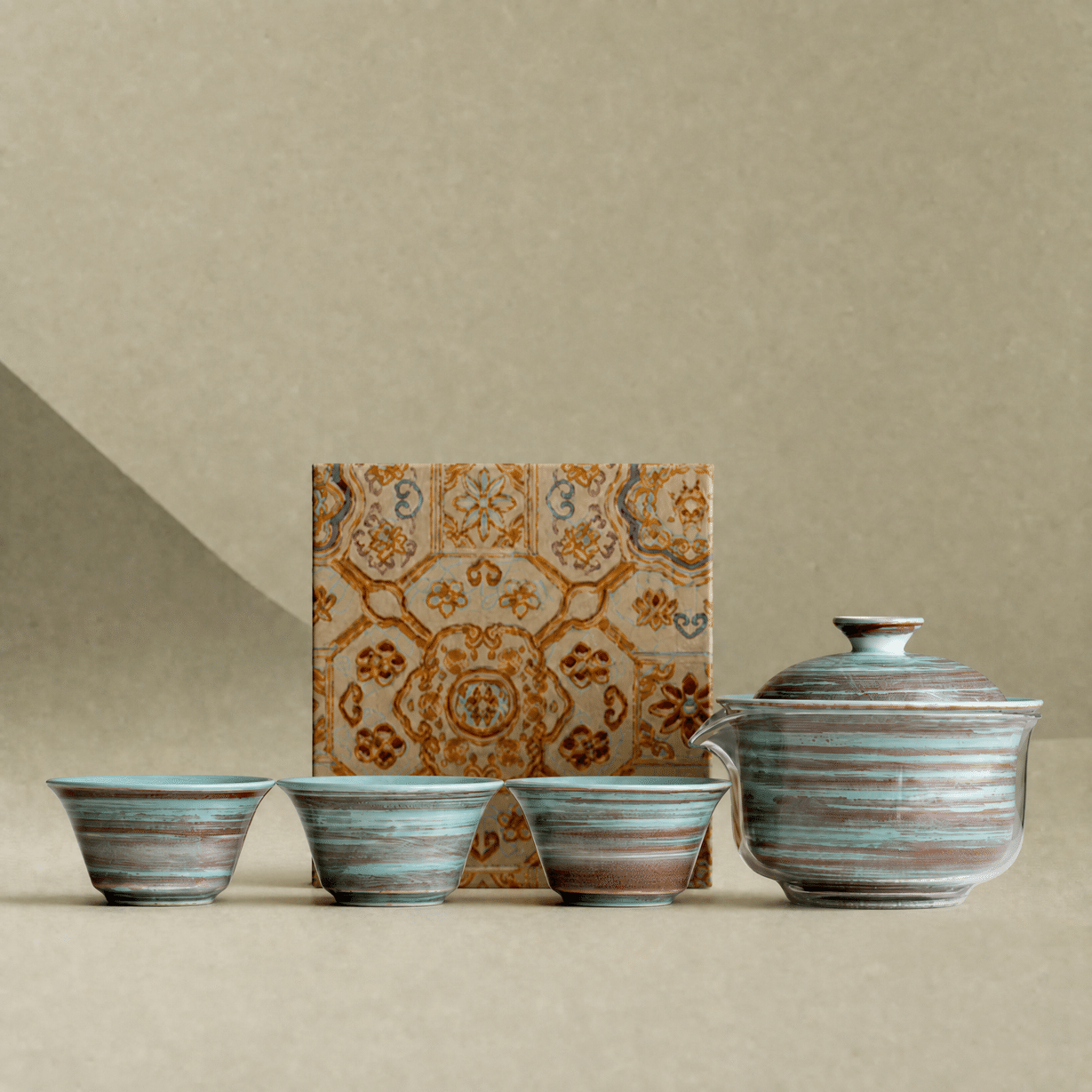 “Ripple” – Hand-Brushed Glaze Natural Texture Tea Set