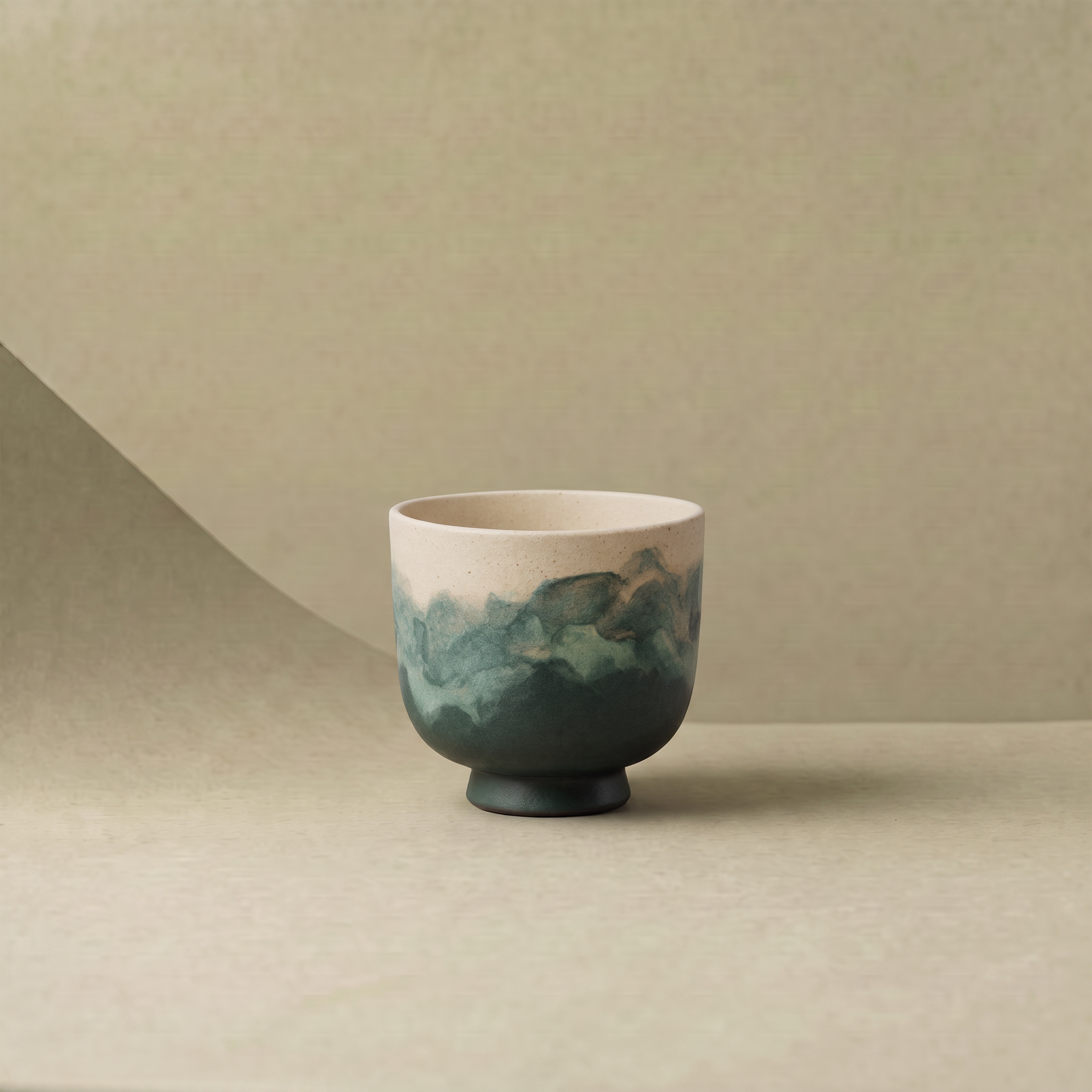 "Lake Veil" – Hand-Thrown Jingdezhen Stoneware Low-Profile Tea Cup