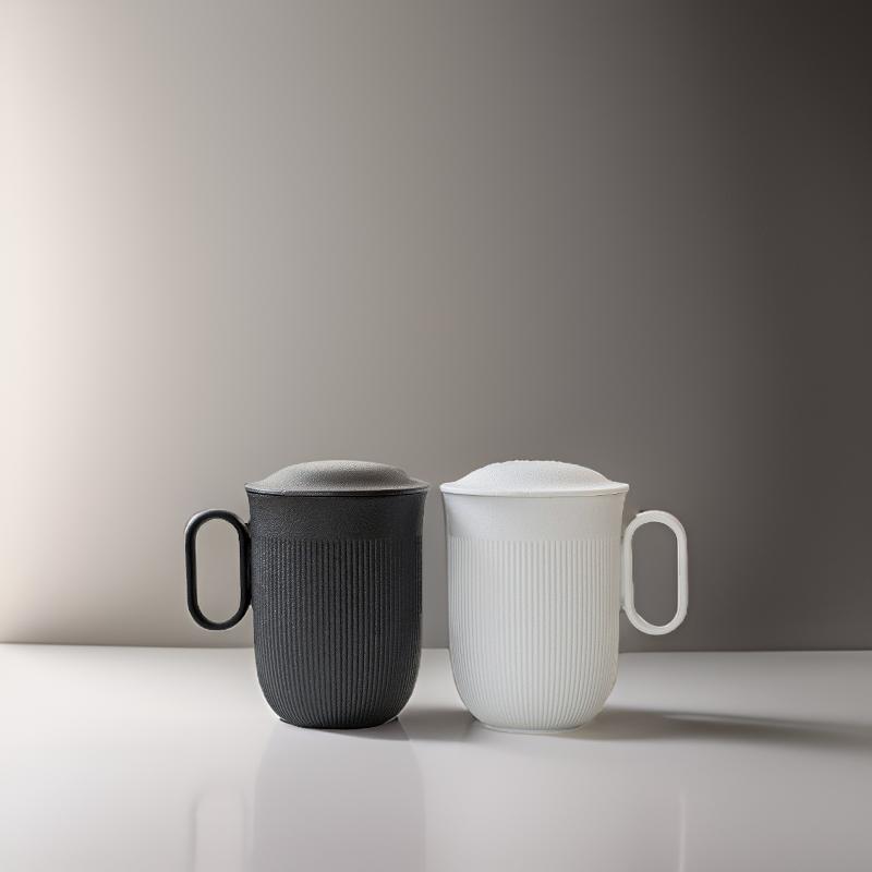 "B&W" - Minimalism Handmade Portable Black Ceramic Tea Mug With Infuser