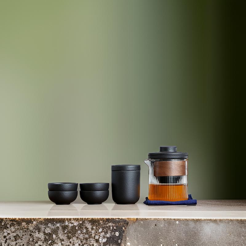 [SALE]"Wood Talk" Handmade Black Pottery Easy Brew Outdoor Teaset With Protective Case-TeaTsy Official Website